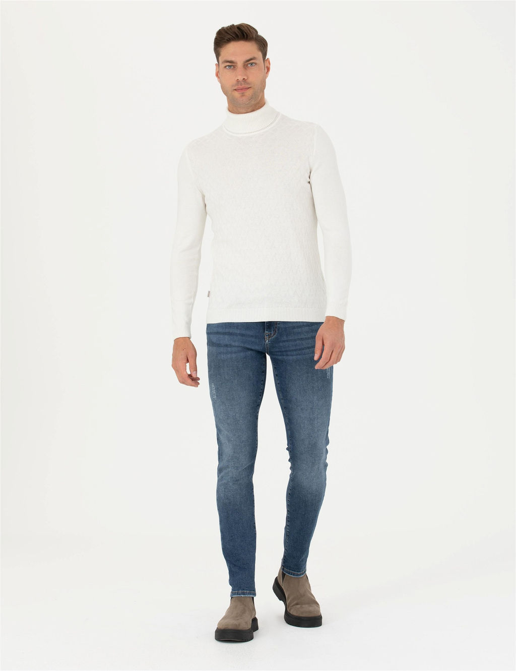 Ekru Slim Fit Bal_k__ Yaka Triko Kazak - Pierre cardin фото 4