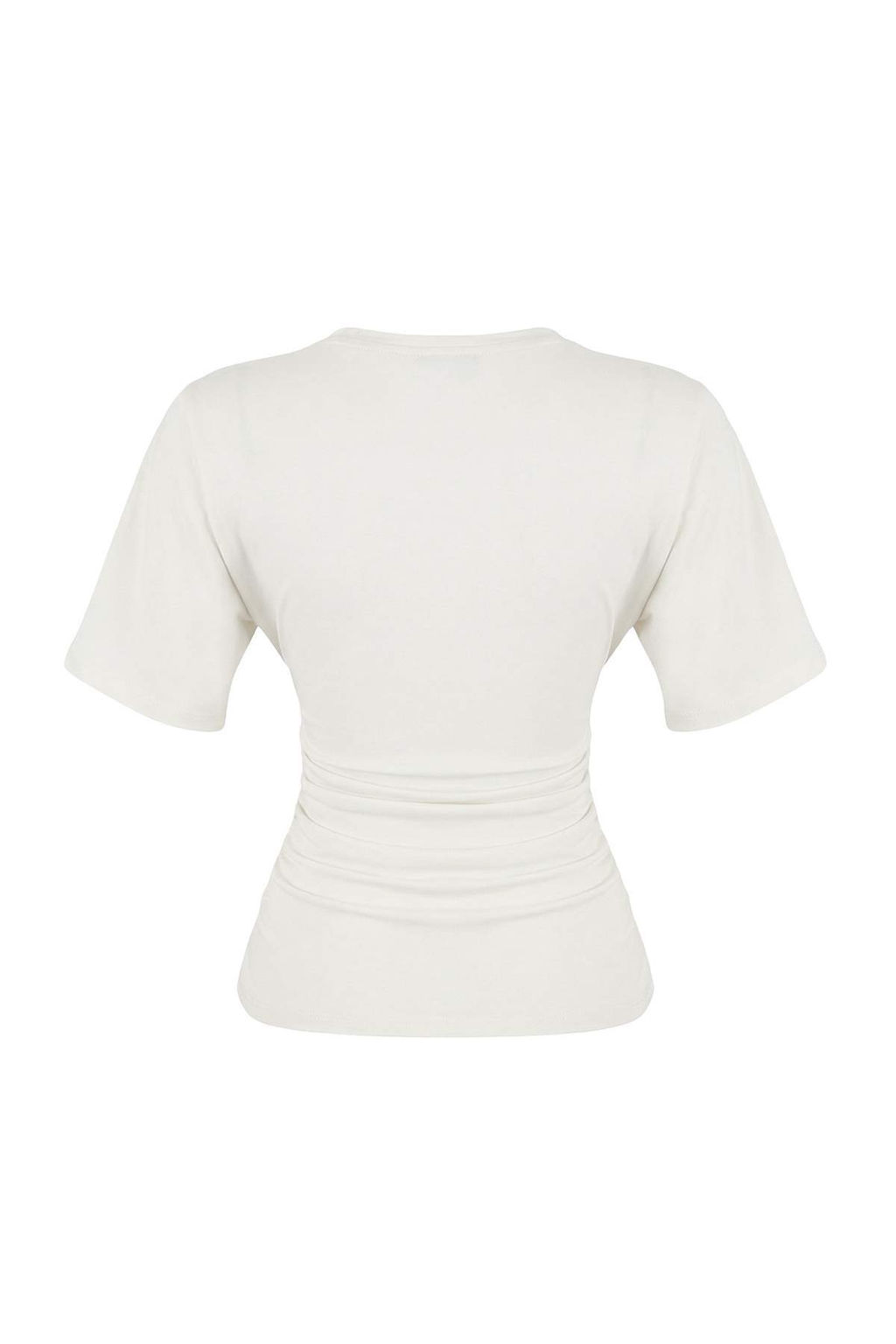 Wardrobe Essentials-Ekru Fitted/Vucuda Oturan K?sa Kollu Esnek Orme T-Shirt TWOSS26TS00052 - Trendyolmilla фото 3