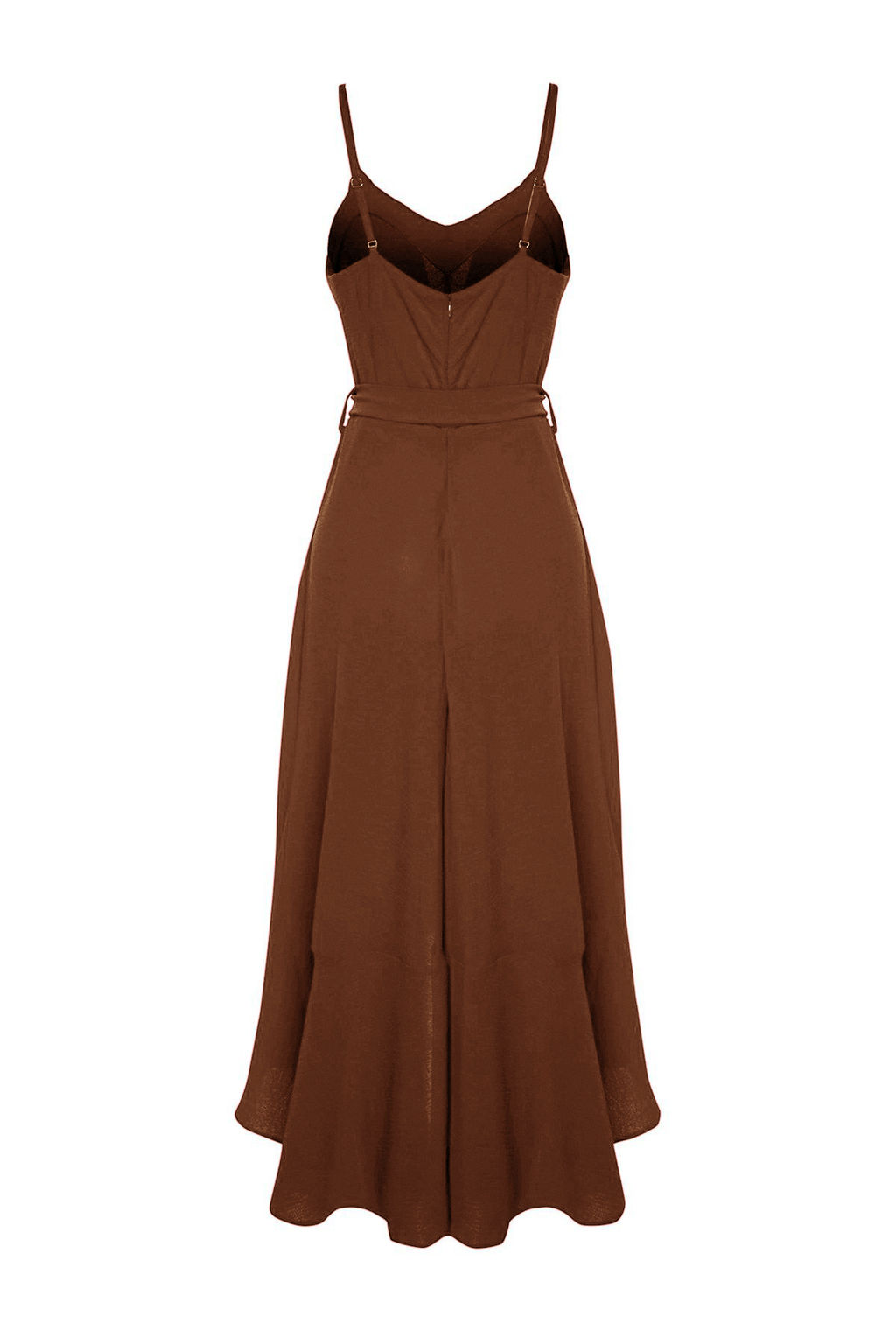 Kahverengi Kusakl? A-Kesim Volanl? Dugme Detayl? Dokuma Maxi Elbise TWOSS23EL02271