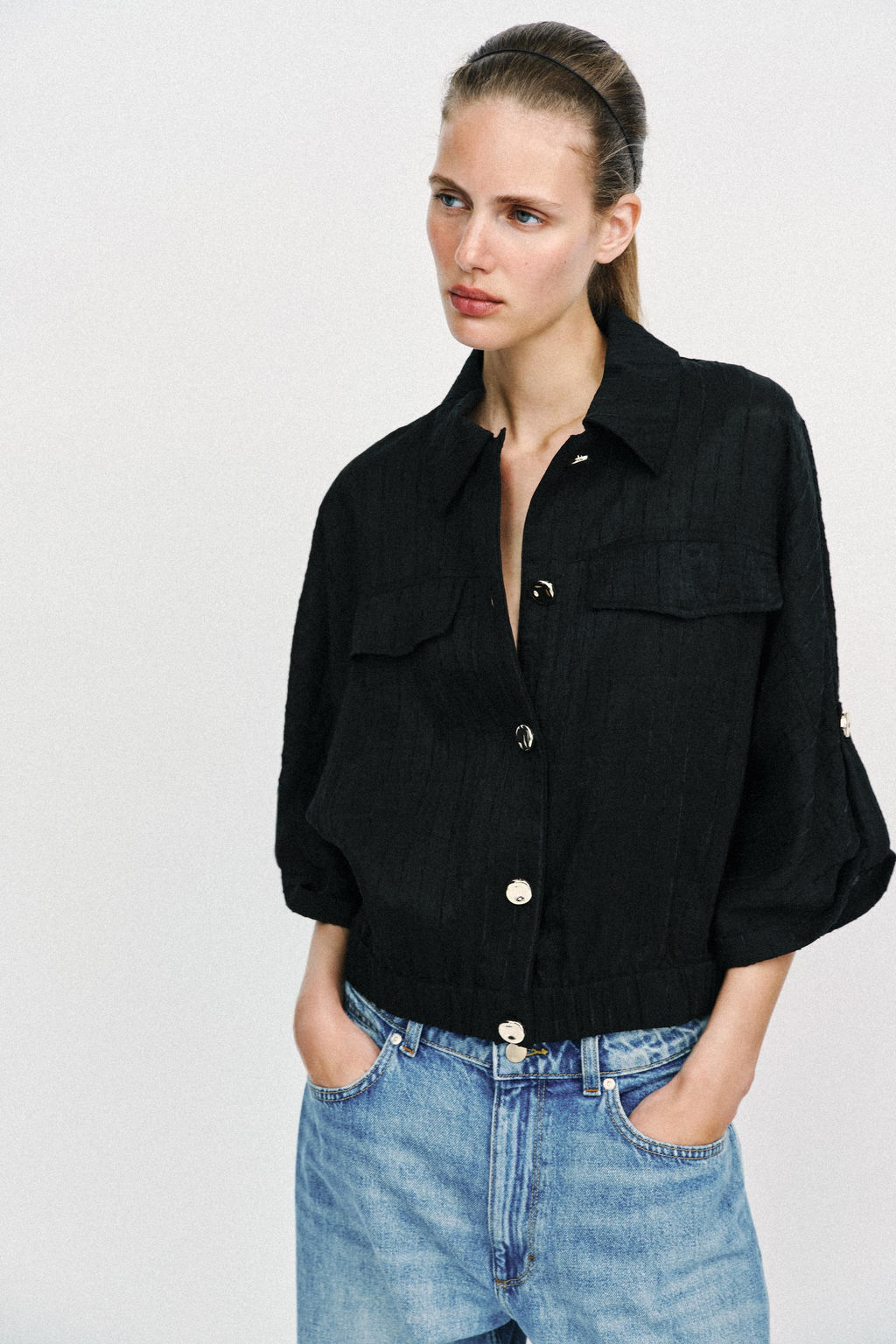 BLUSA SAFARI MANGA REMANGADA / Negro - Zara фото 2