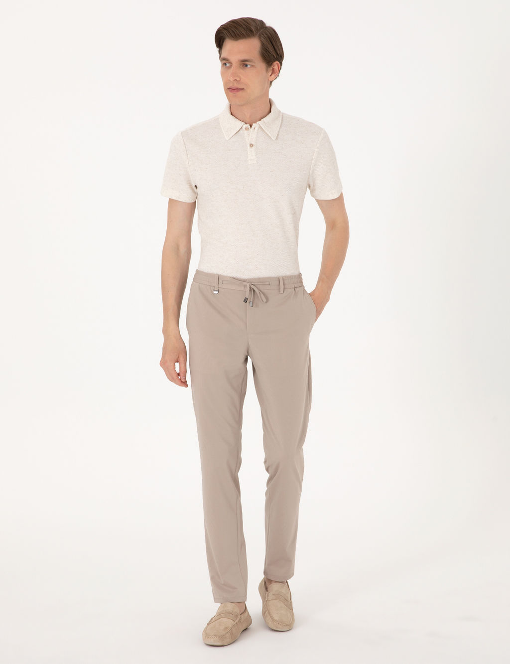 Bej Ex. Slim Fit Beli Lastikli Kordonlu Klasik Jogger Pantolon