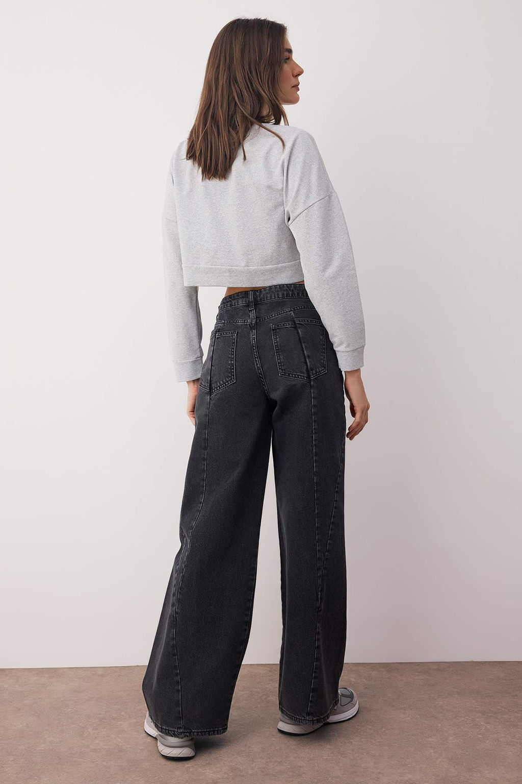 Siyah Yuksek Bel Dikis Detayl? Wide Leg Genis Paca Jeans TWOAW26JE00147