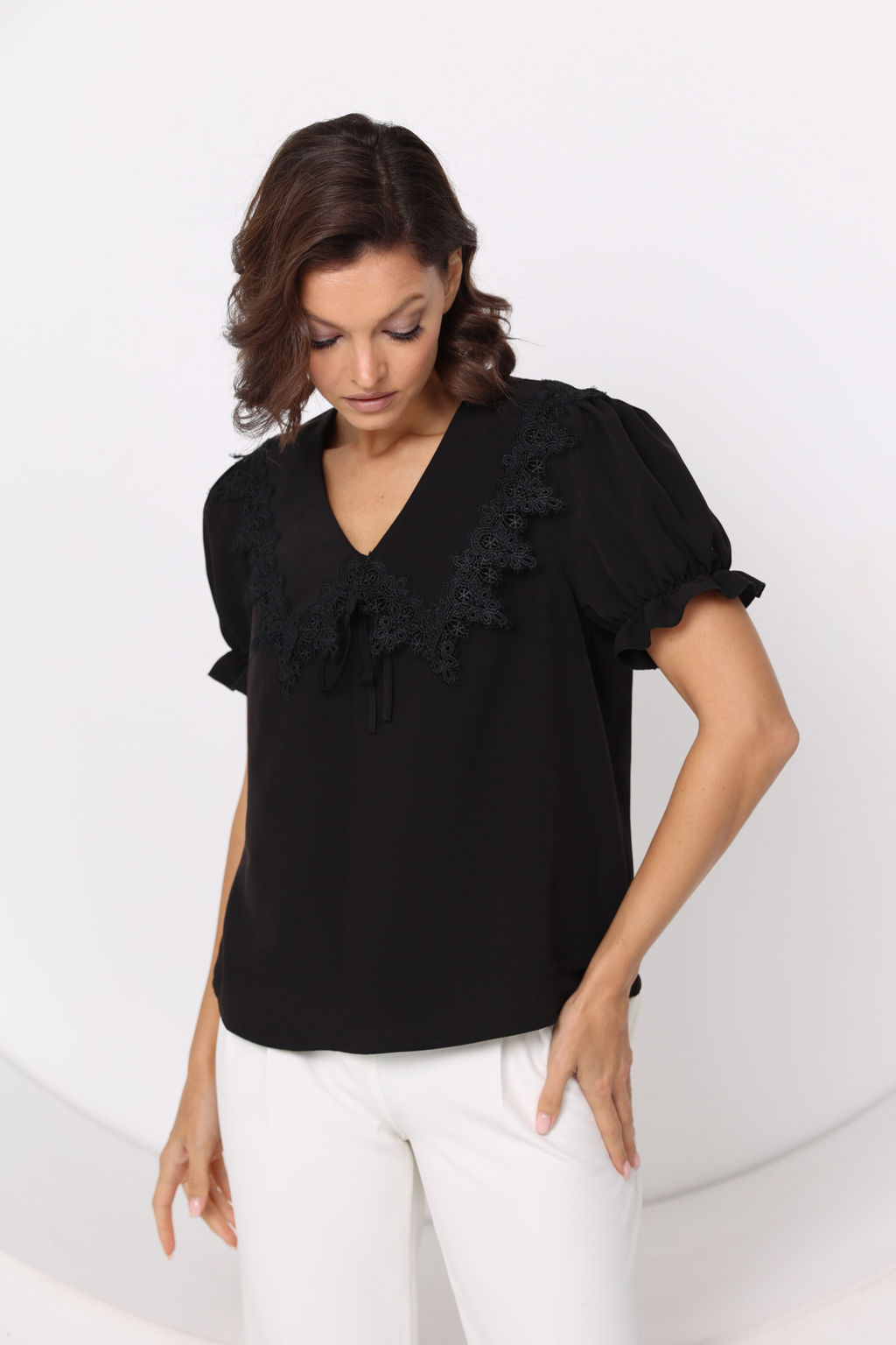 Блузка с отложным воротом и бантом - Looklikecat фото 2