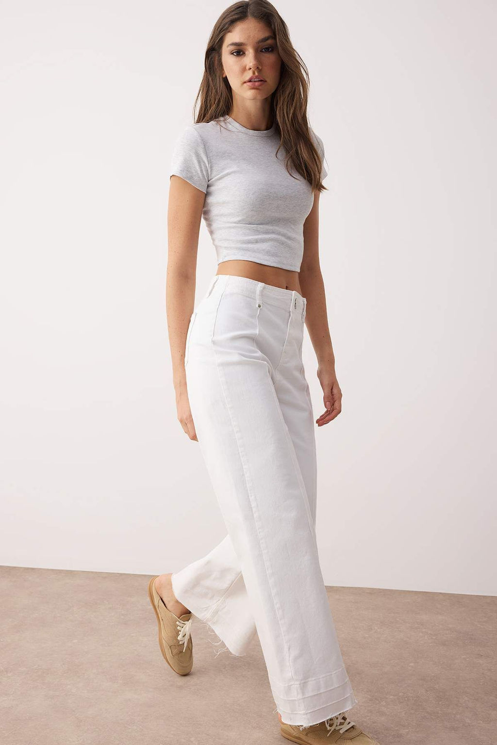 Beyaz Yuksek Bel Nervur Detayl? Paca Kesikli Wide Leg Jeans TWOSS25JE00310 - Trendyolmilla фото 2