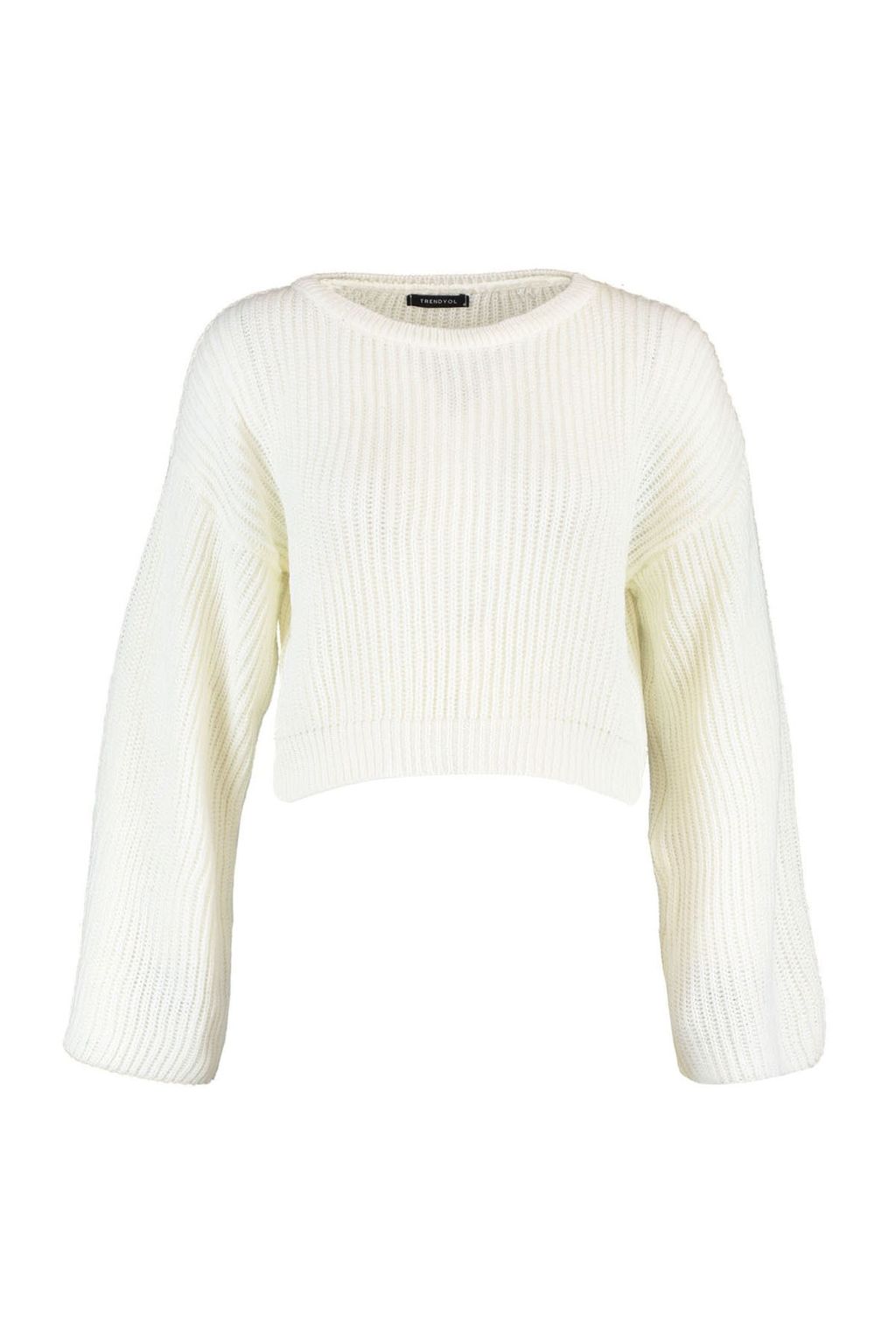 Ekru Crop Genis Kal?p Ispanyol Kol Triko Kazak TWOAW20KZ0743