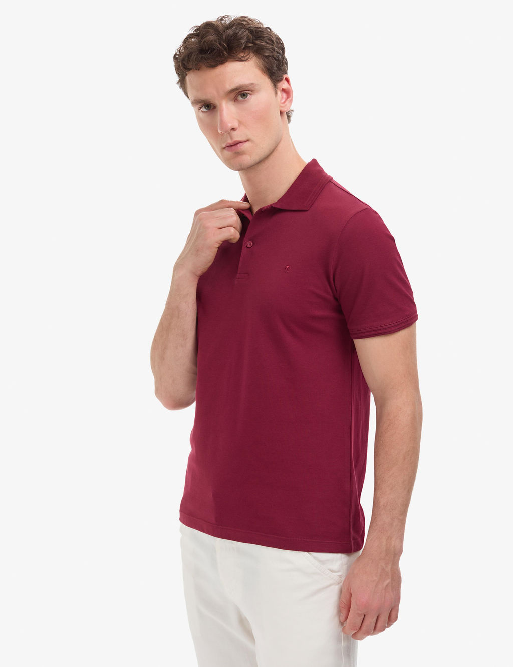 Bordo Slim Fit %100 Pamuk K_vr_lmaz Polo Yaka Basic Ti__rt