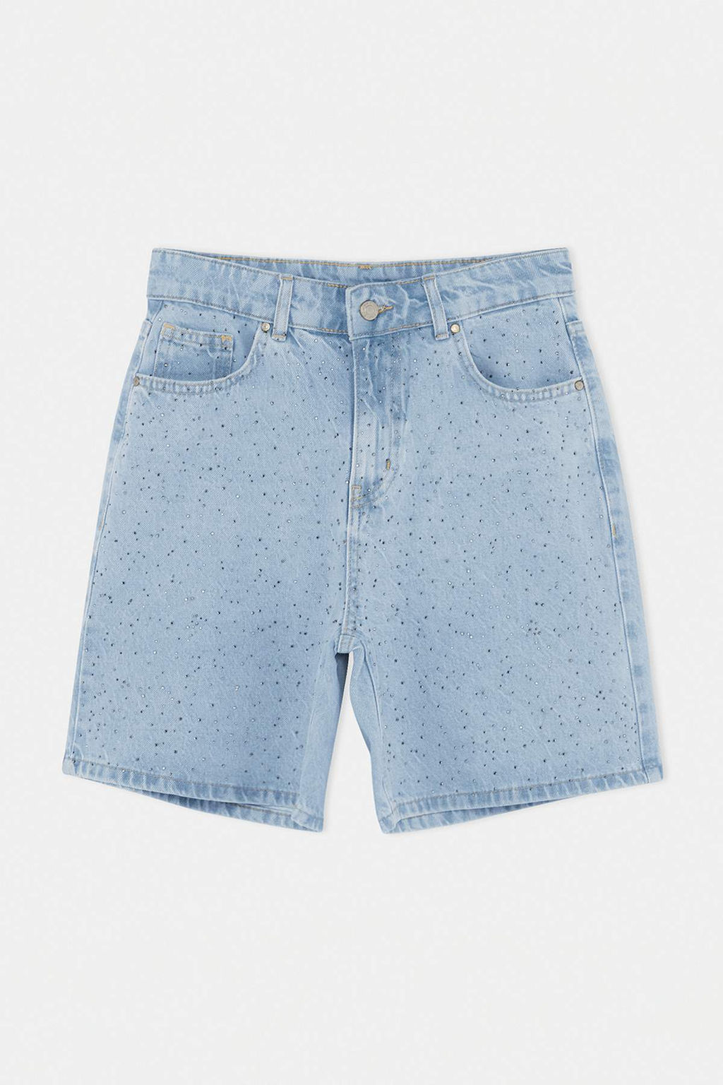 Mavi Ta_ Detayl_ Y_ksek Bel Denim Bermuda TWOSS26SR00242