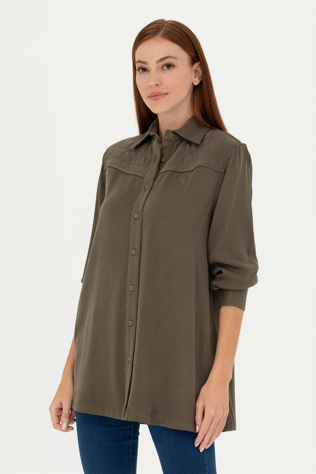 Женская рубашка цвета хаки с длинным рукавом - U.s. polo assn фото 3