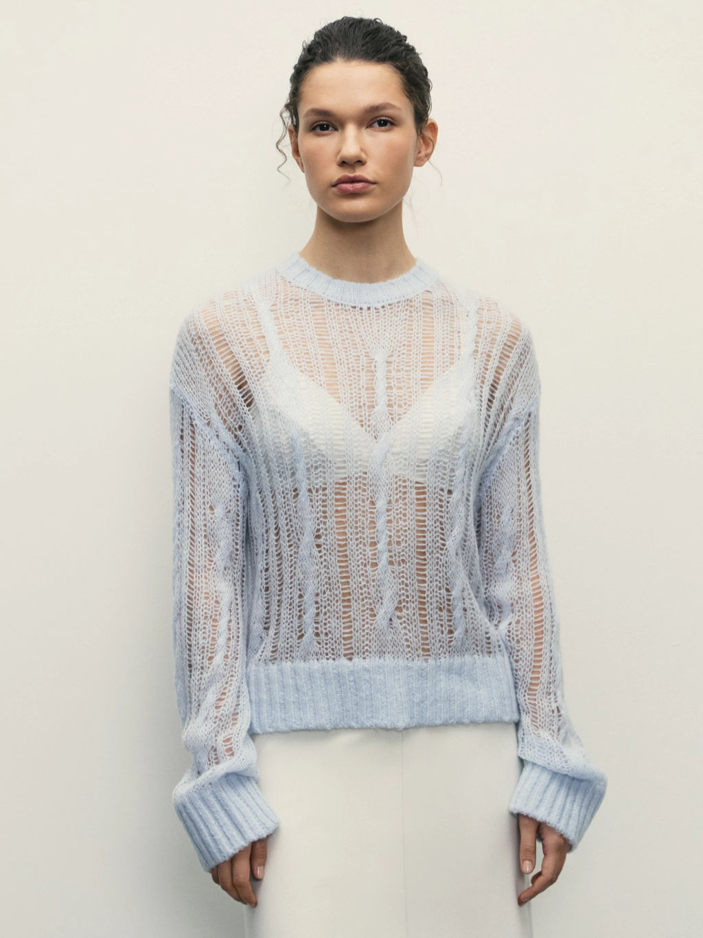 Джемпер из ажурной вязки с шерстью / Zarina фото 3