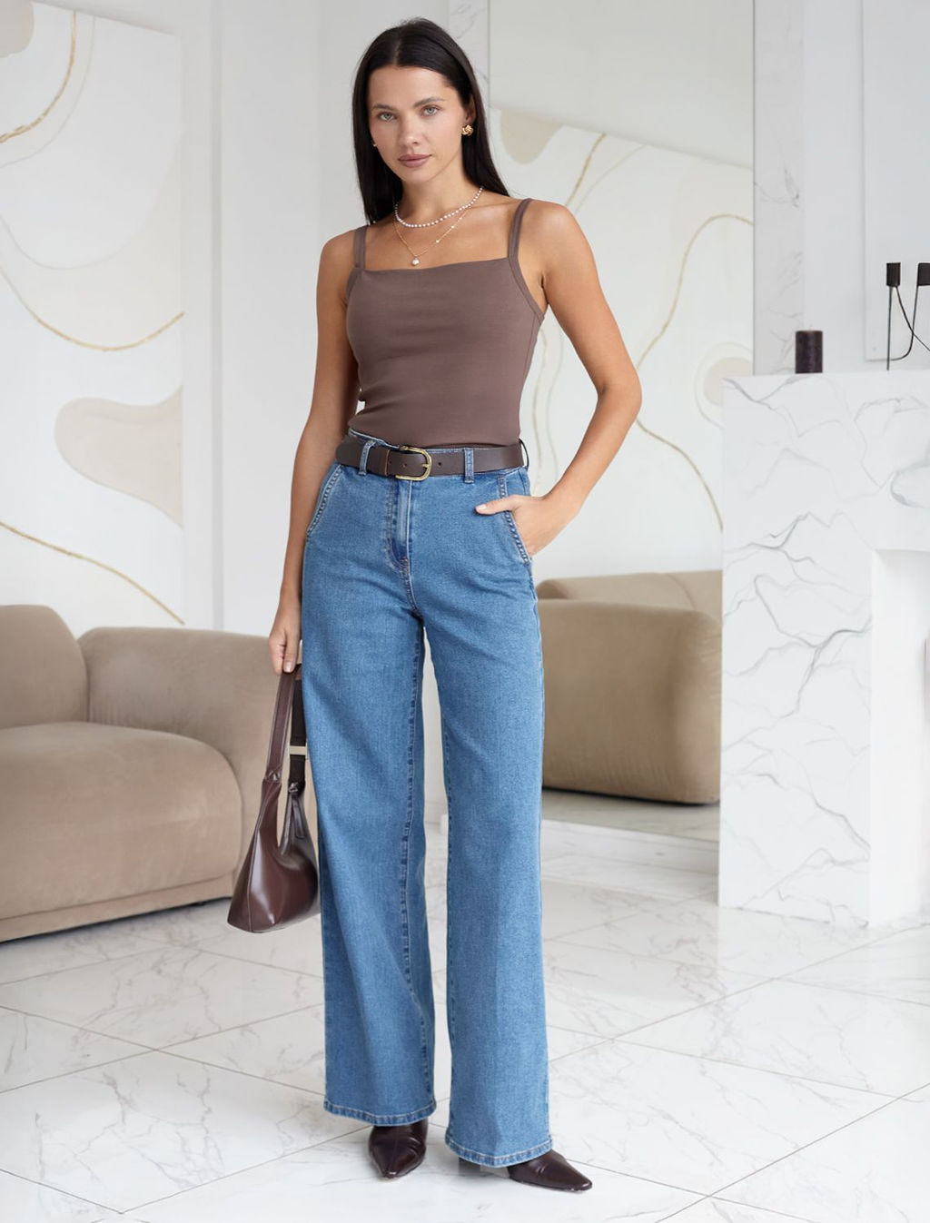 Прямые джинсы трубы со стрелками из эластичного денима - Vilatte фото 5