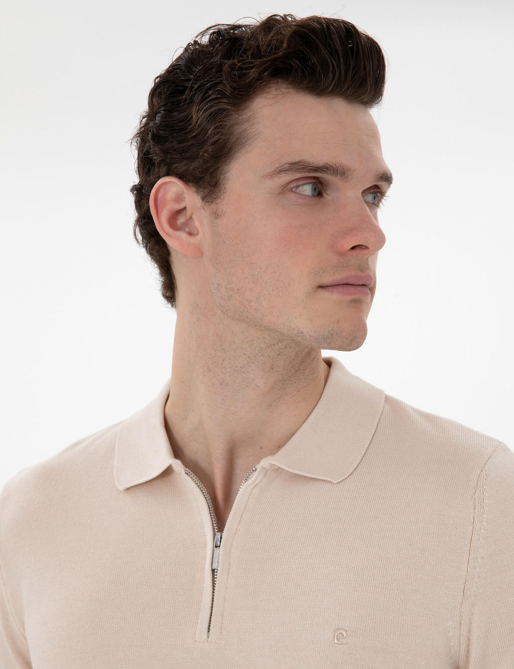Bej Slim Fit Fermuarl_ Polo Yaka Basic Triko Kazak - Pierre cardin фото 2