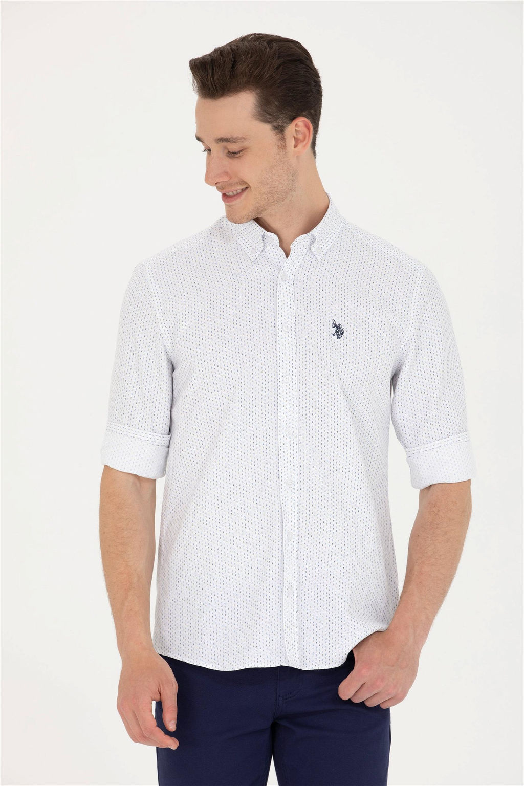 U. S. Polo Assn Мужская темно-синяя белая рубашка с принтом - U.s. polo assn фото 10