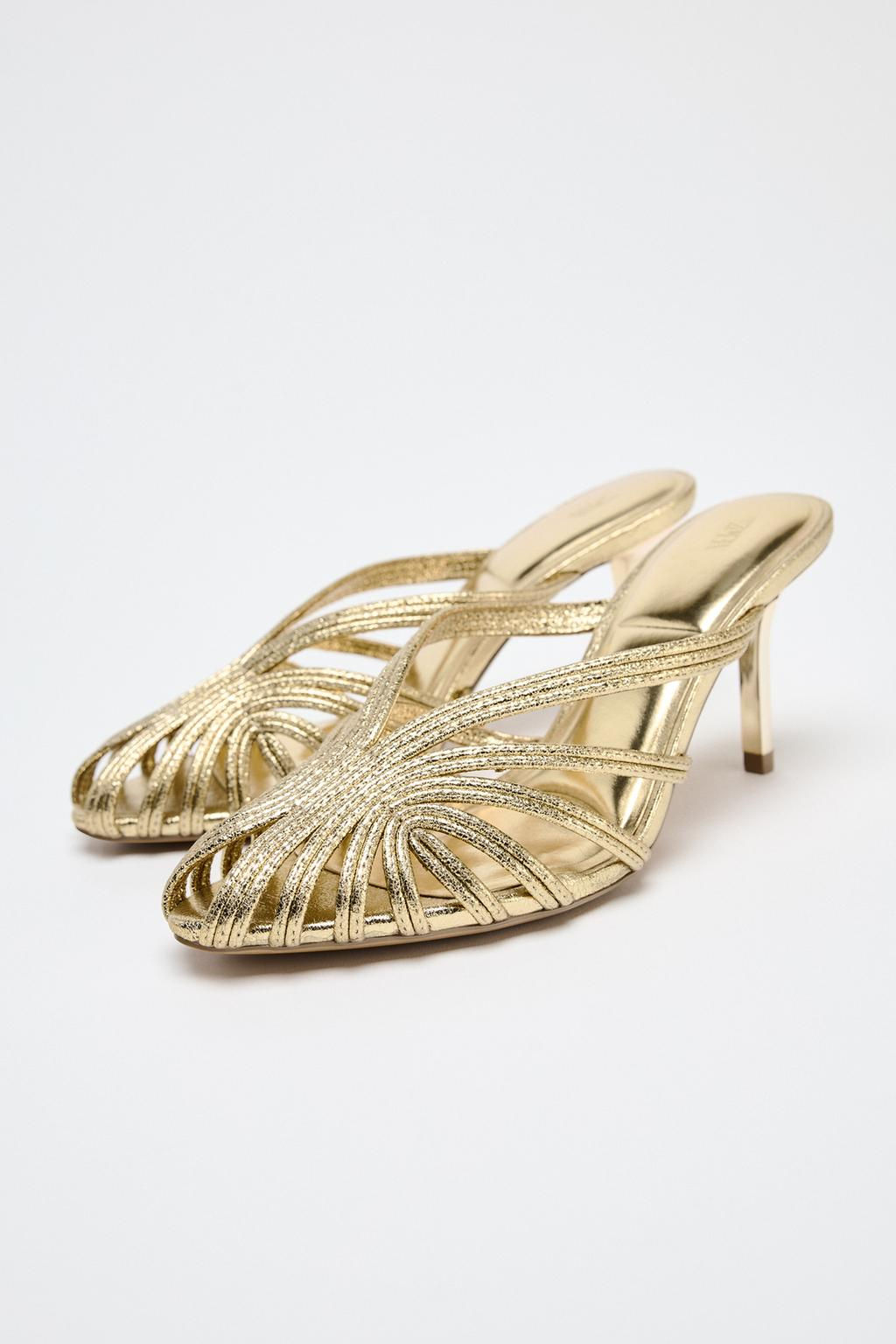 METALLIC STILETTO HEEL SANDALS - Zara фото 2