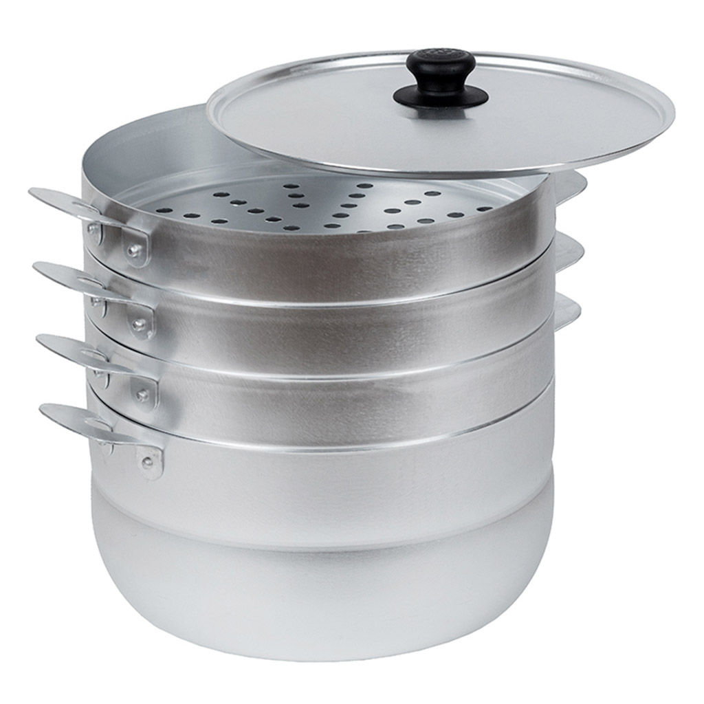 Манты-казан (мантоварка) алюминиевая 6л, д26см, h25,5см, s1-1,5мм, 3 сетки, матовый, металлическая крышка (Россия) - Домашняя мода фото 2