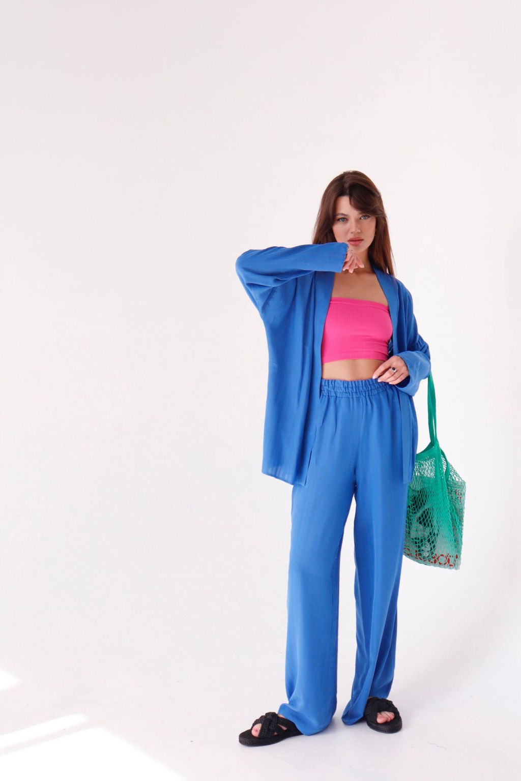 9513 Костюм из кимоно и брюк-палаццо в цвете электрик - Martichelli фото 5