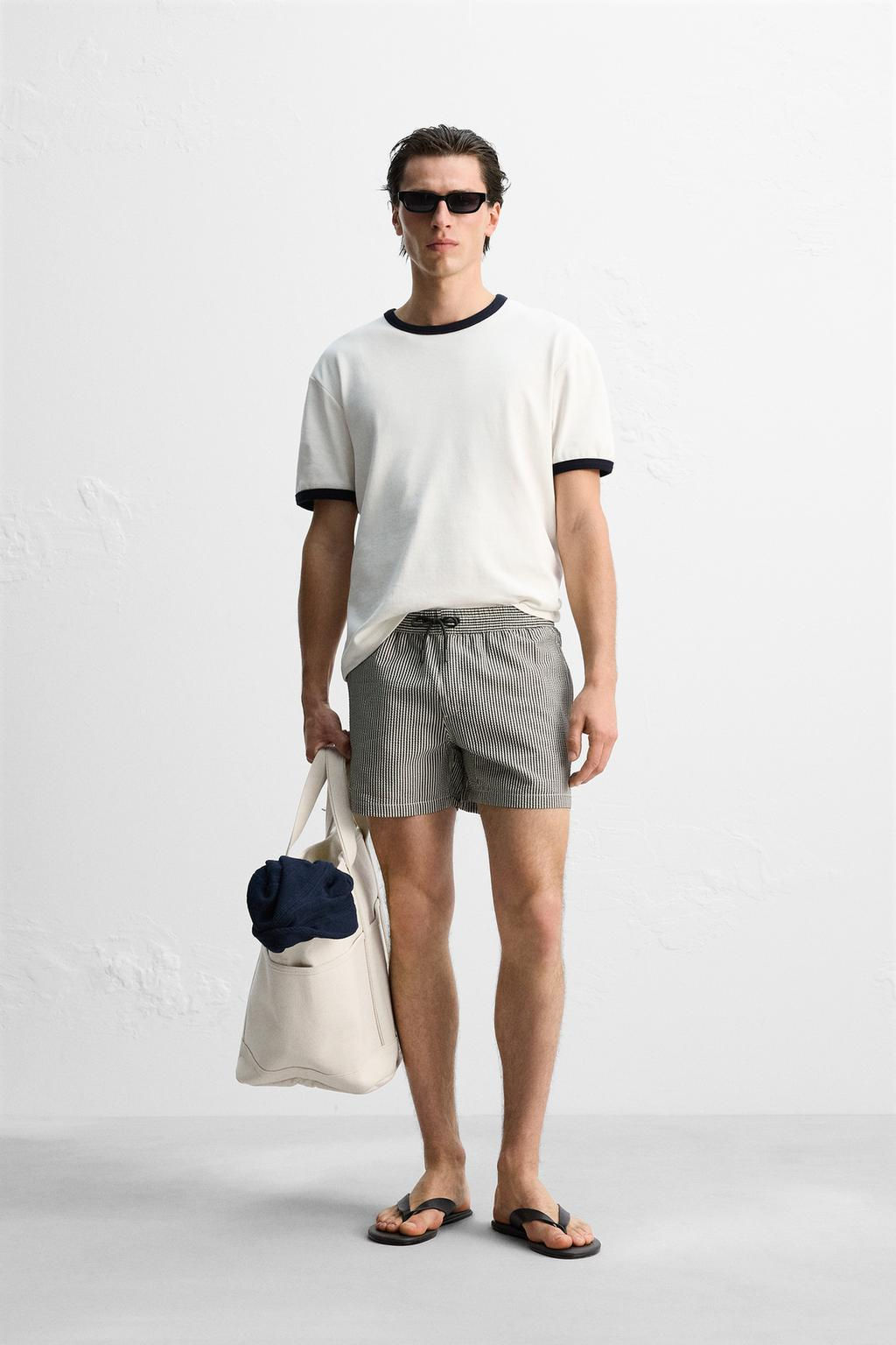 SEERSUCKER MID-LENGTH SWIMMING TRUNKS - Zara фото 39