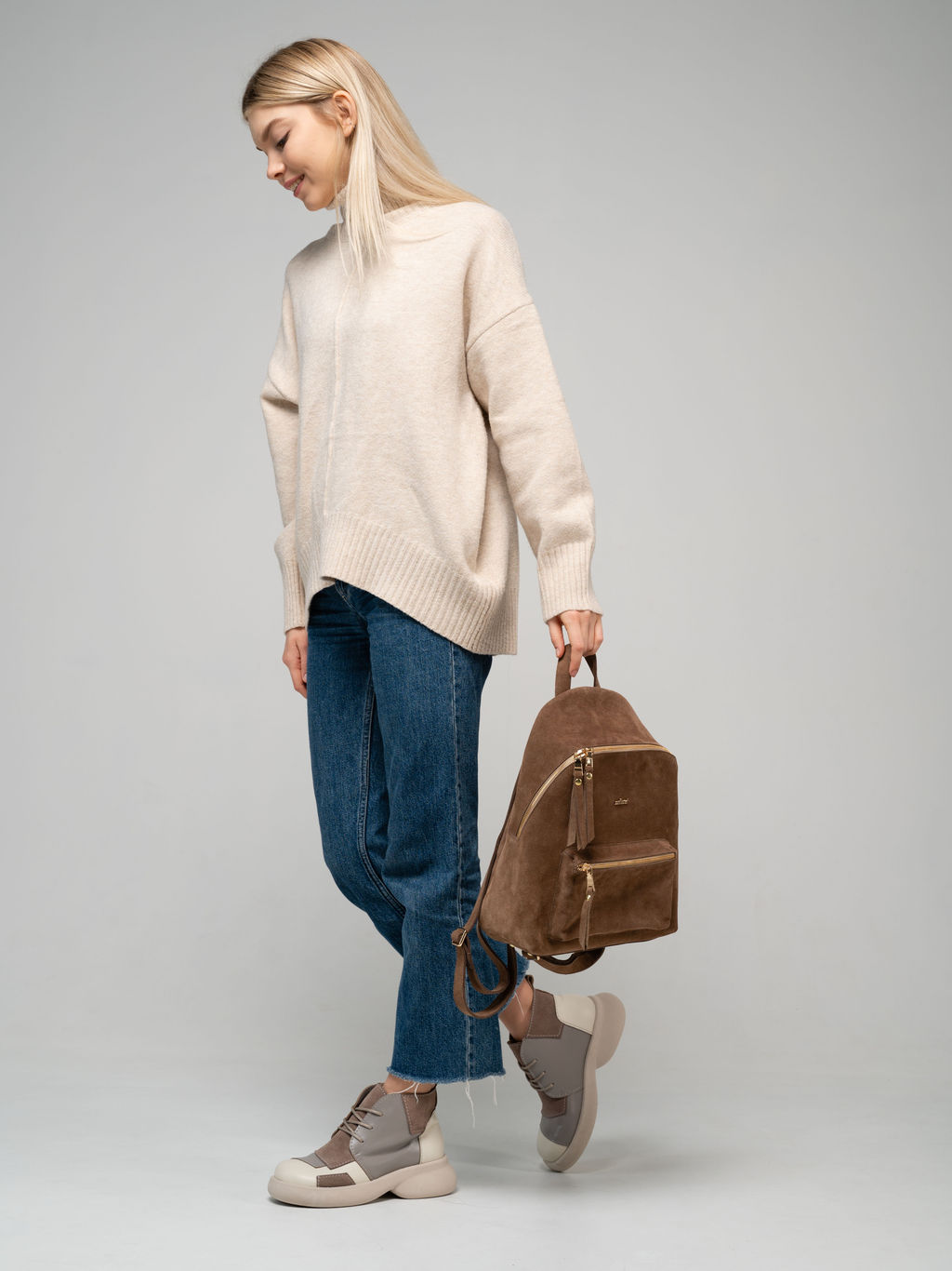 Ботинки 305.927be.Бежевый латте капучино замша/мех