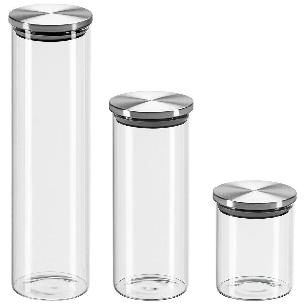 Набор 3 банок д/хранения 400 мл, 950 мл, 1,6 л + металл. крышки с силик. проклад., стекло