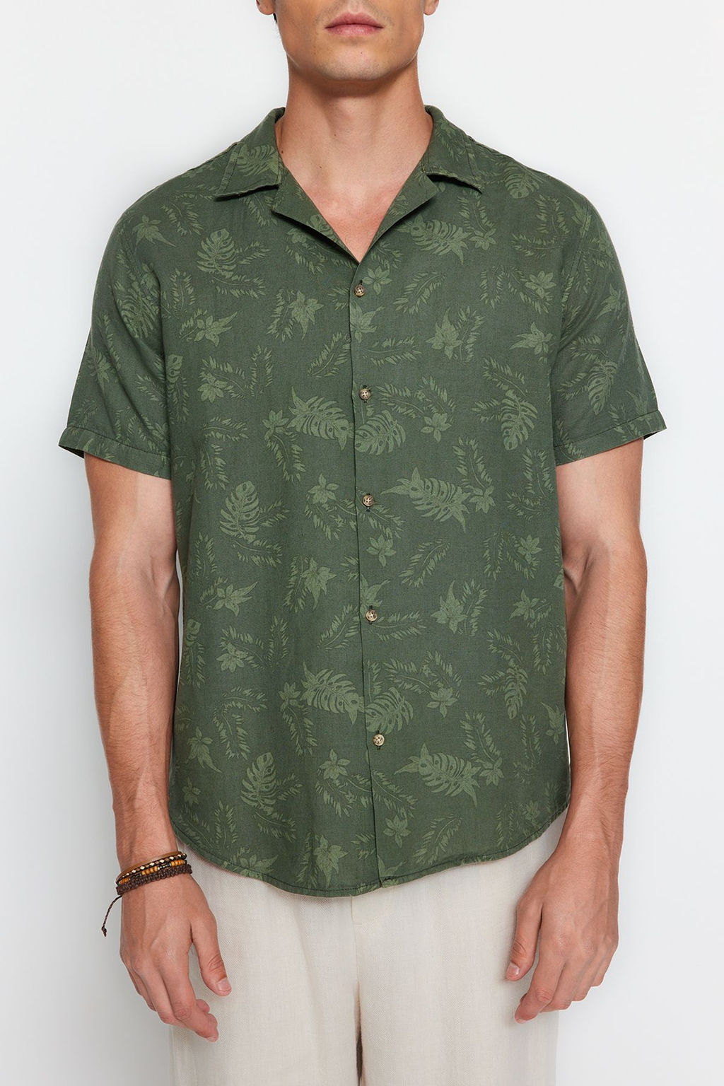 TRENDYOL MAN Haki Regular Fit Apas Yaka Keten Kar?s?ml? Gomlek TMNSS20GO0443 - Trendyolmilla фото 7
