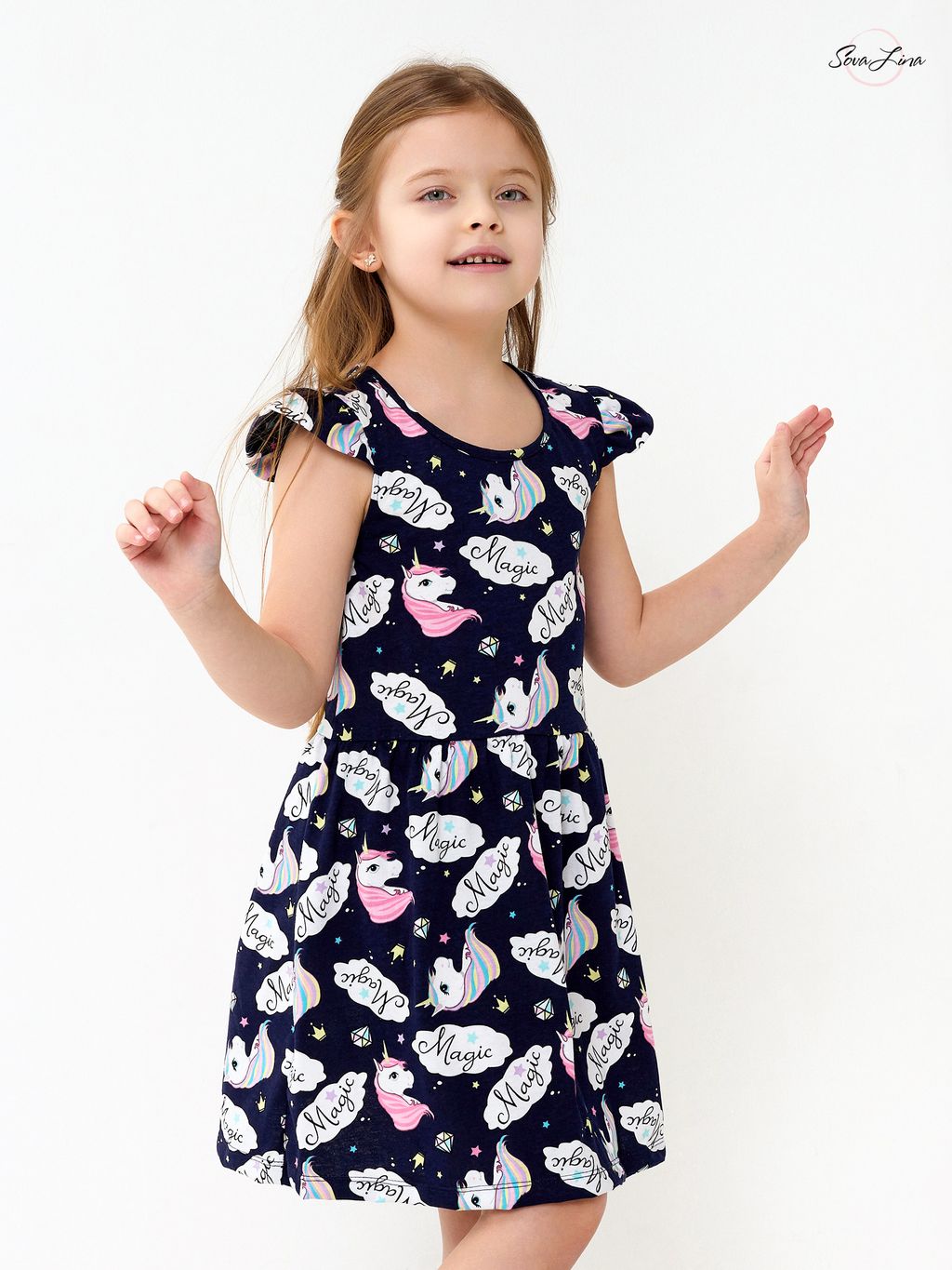 Платье Бабочка единороги синий - Sovalina фото 13