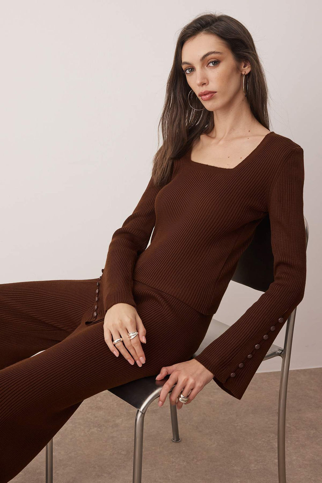 Kahverengi Kare Yaka Vucudu Saran Triko Alt - Ust Tak?m TWOAW26AU00054 - Trendyolmilla фото 2