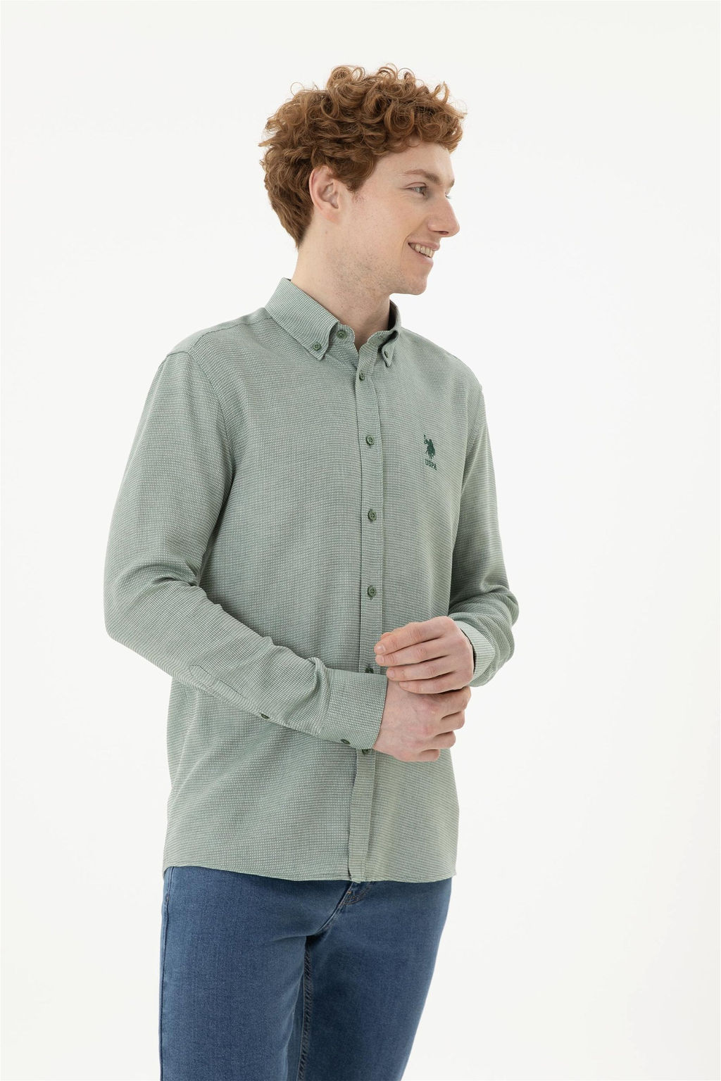 Мужская зеленая рубашка с длинным рукавом - U.s. polo assn фото 3