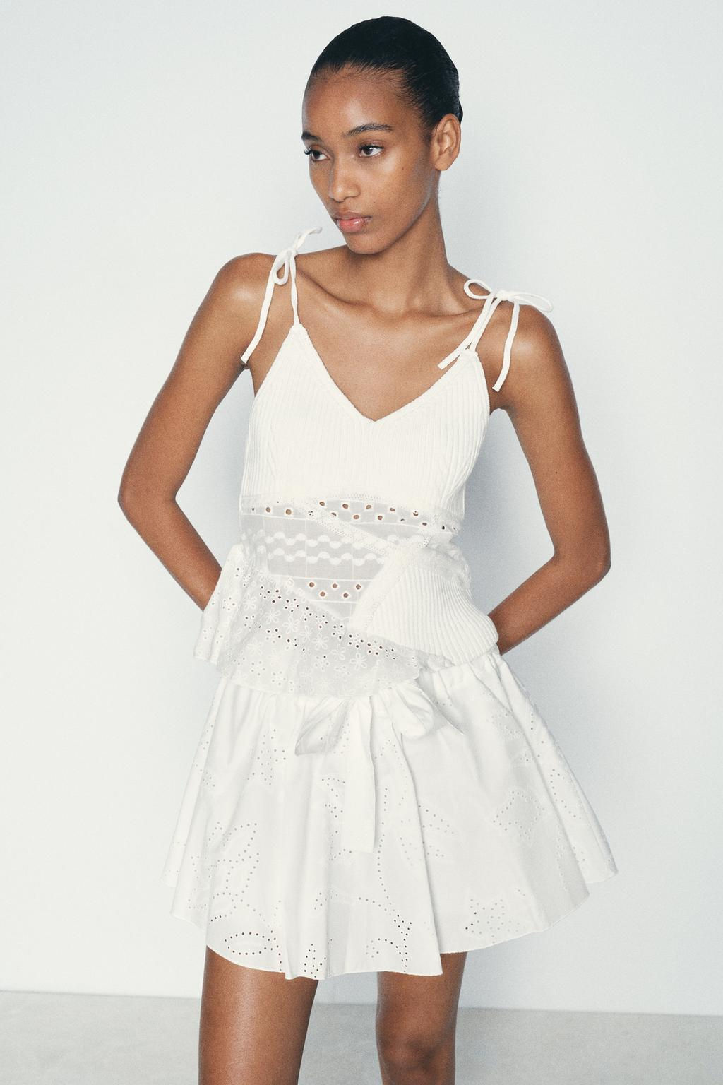 CONTRAST KNIT TOP WITH CUTWORK EMBROIDERY - Zara фото 2