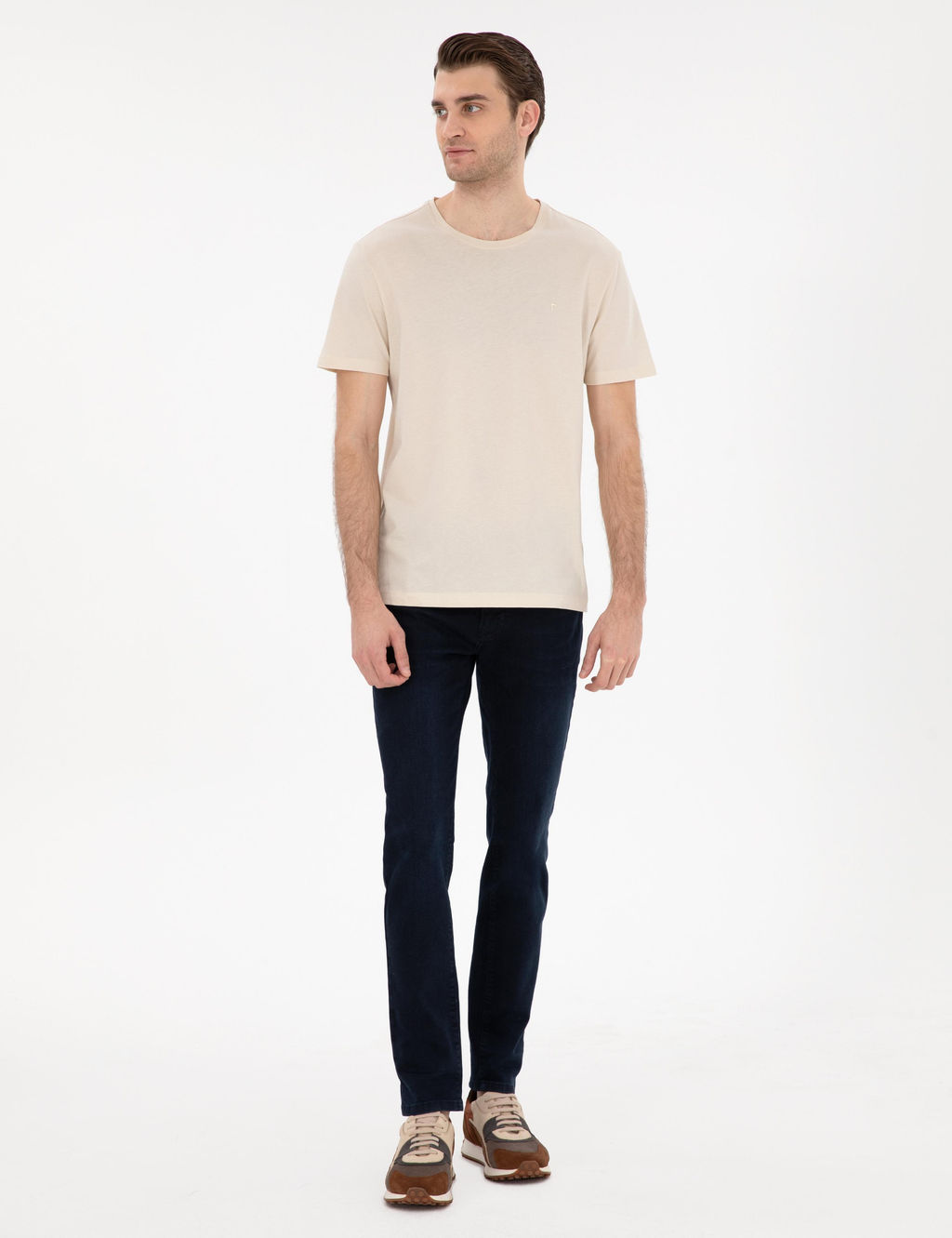 Bej %100 Pamuk Slim Fit Bisiklet Yaka Basic Ti__rt - Pierre cardin фото 4