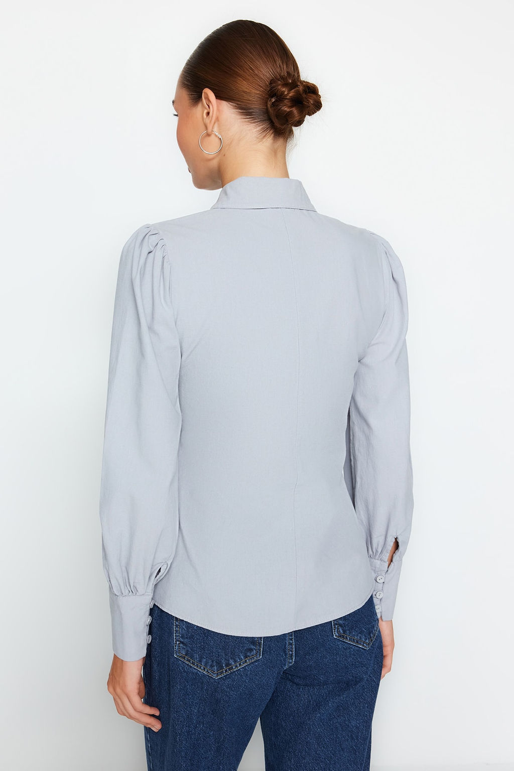 TRENDYOLMILLA Beyaz Balon Kol Pamuklu Regular Normal Kal?p Dokuma Gomlek TWOSS20GO0065 фото 11