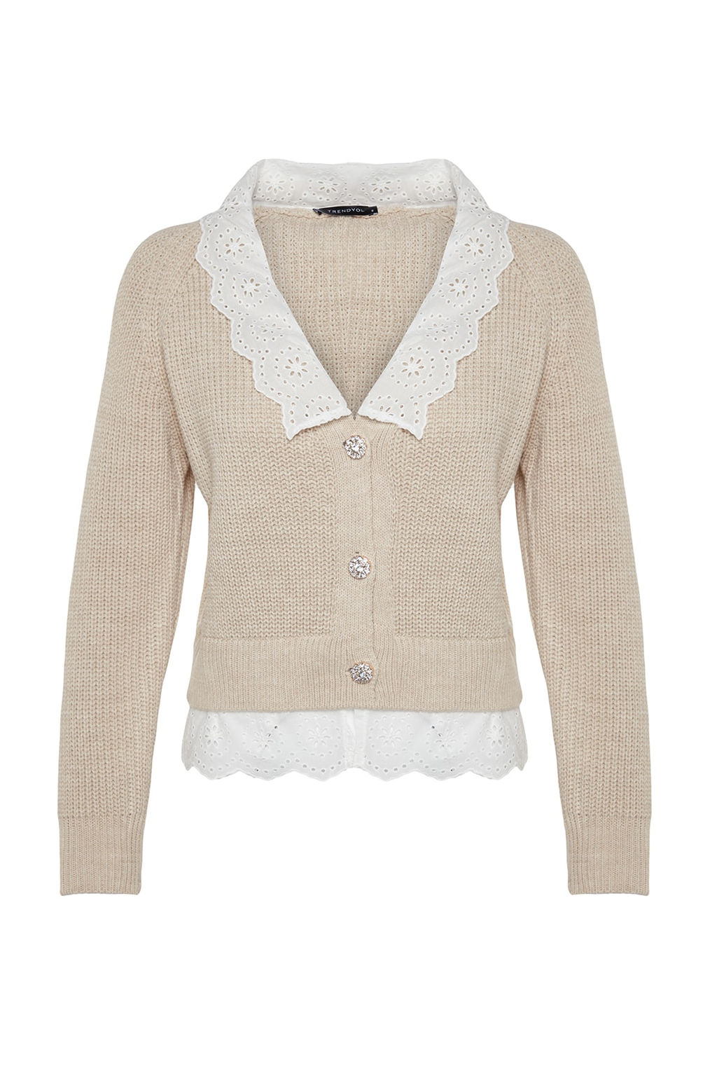 Tas Crop Gomlek Garnili Detayl? V Yaka Triko H?rka TWOAW24HI00221