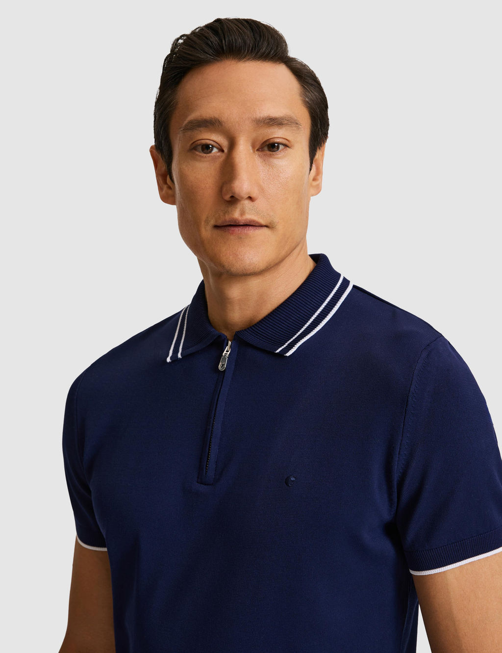 Lacivert Slim Fit Fermuarl_ Polo Yaka Triko T-shirt