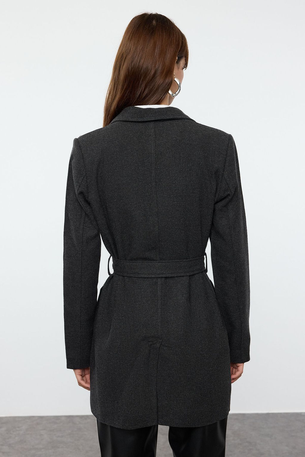 Antrasit Fitted Kemerli Yunlu Midi Kaban TWOAW25KB00071