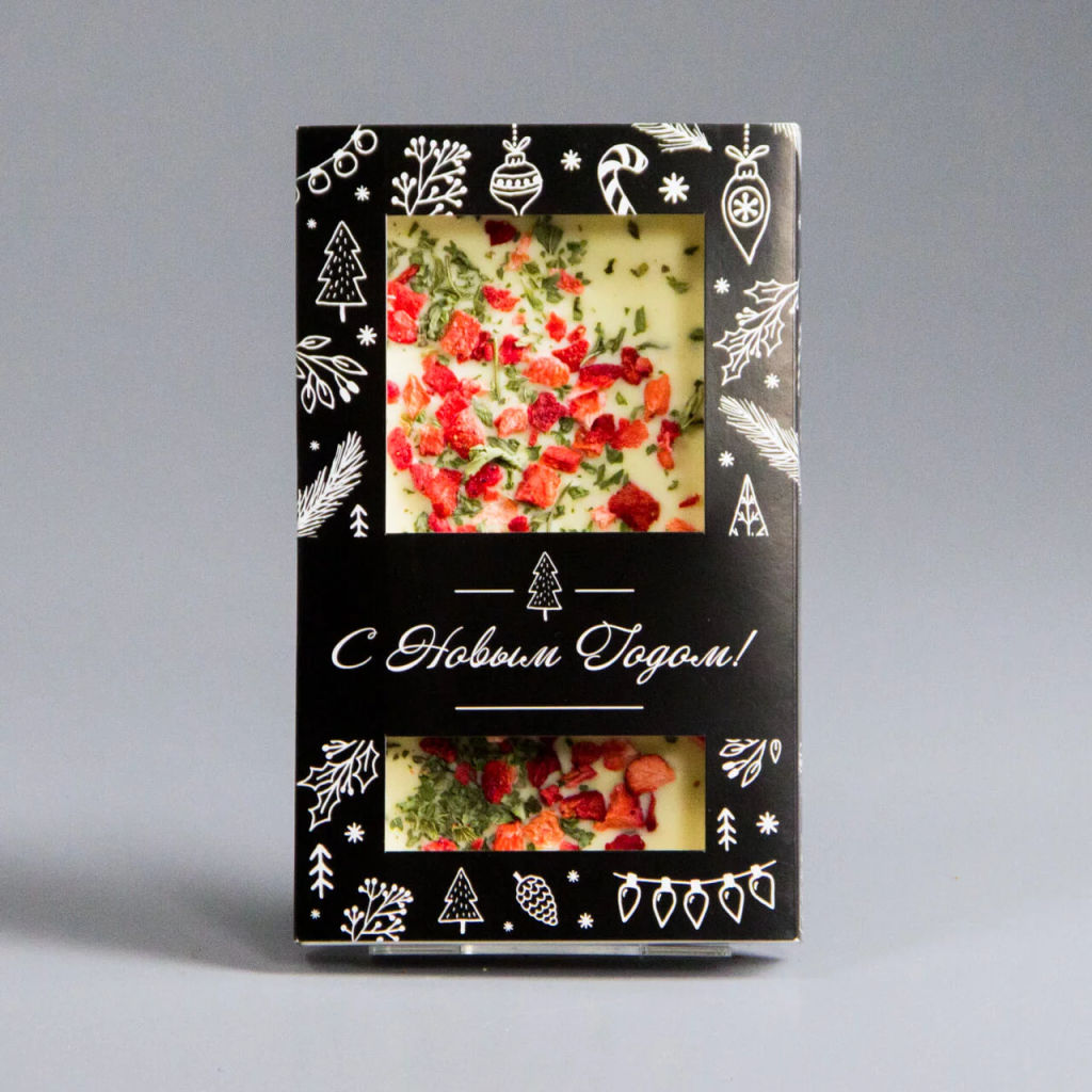 БЕЛЫЙ ШОКОЛАД С КЛУБНИКОЙ И МЯТОЙ, НОВОГОДНЯЯ КОРОБОЧКА, НОВОГОДНЯЯ КОРОБОЧКА #8