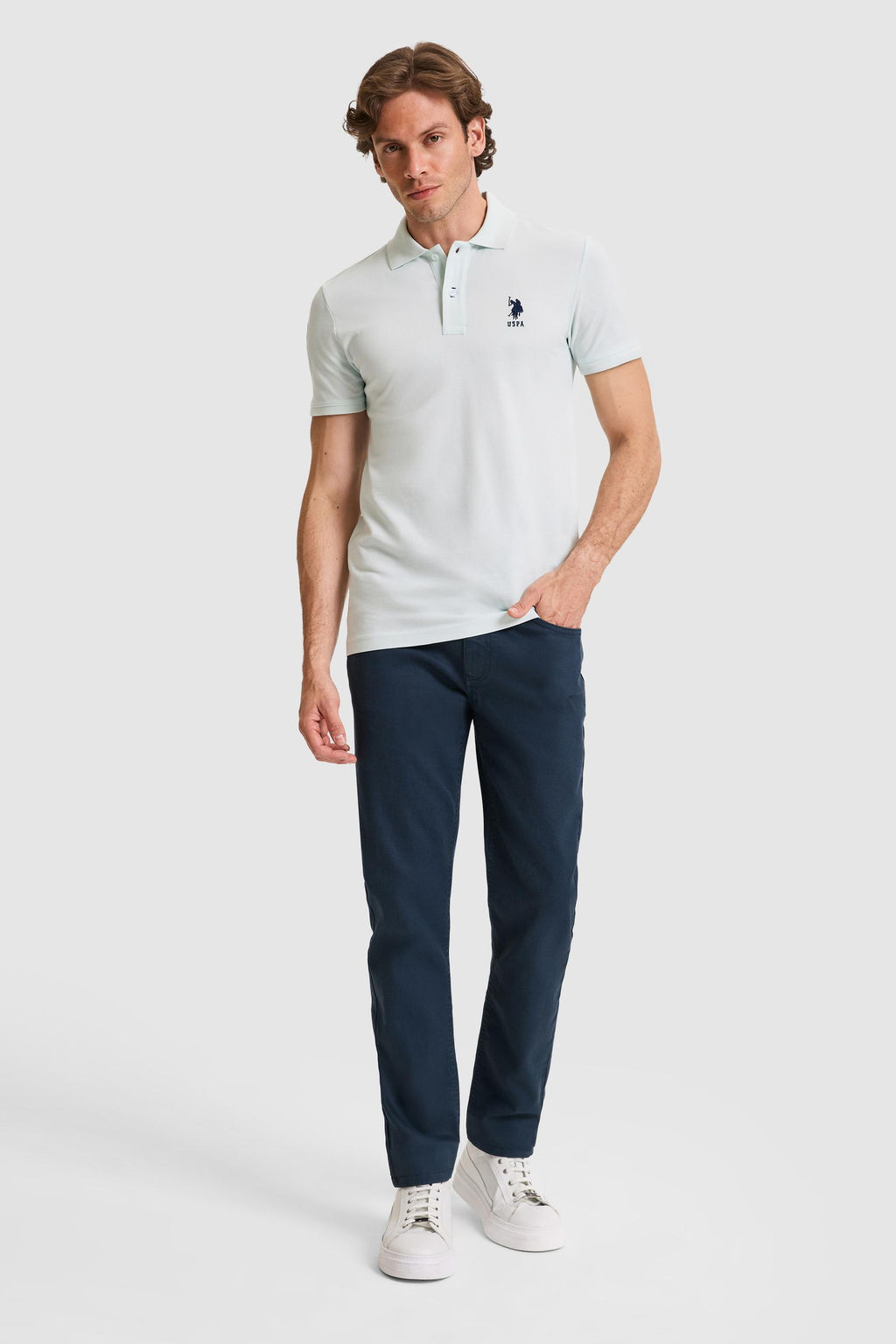 Erkek Slim Fit Polo Yaka Su Ye_ili Basic Ti__rt