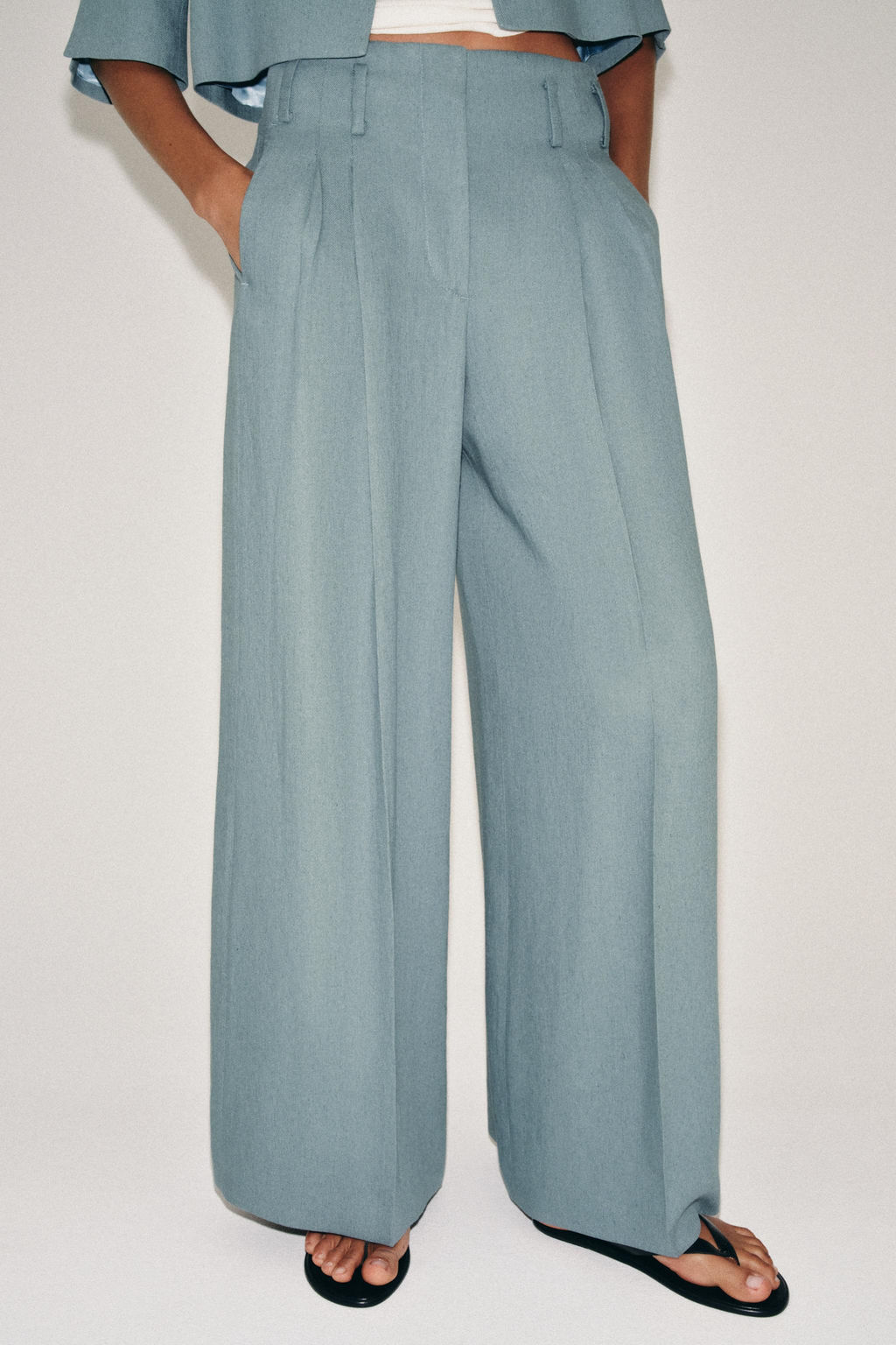 PANTAL?N PINZAS CON LINO ZW COLLECTION / Azul / Gris - Zara фото 4