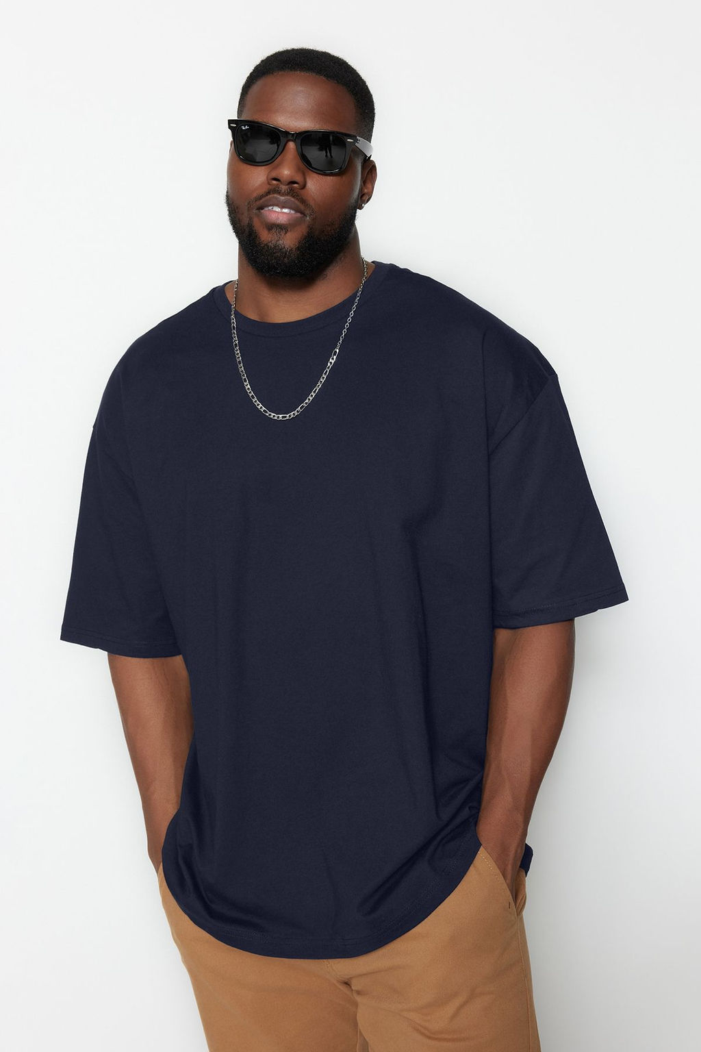TRENDYOL MAN Buyuk Beden Lacivert Oversize/Genis Kesim %100 Pamuklu T-Shirt TMNSS25BF00009 - Trendyolmilla фото 2