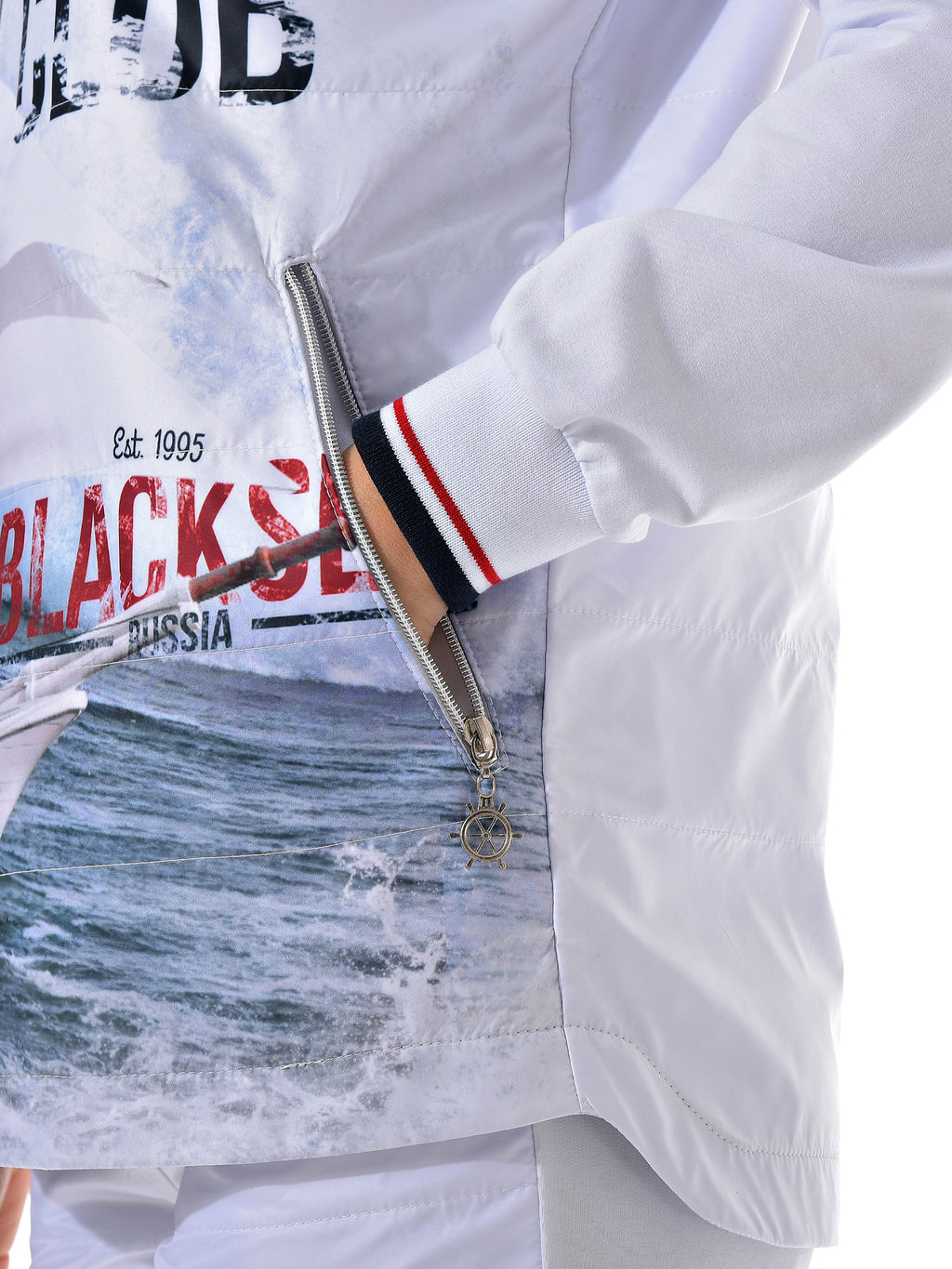 Толстовка из футера комбинированного с принтованной плащевой тканью - А+б коллекция фото 117