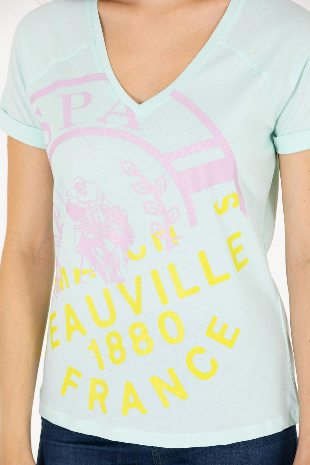 Женская зеленая футболка с v-образным вырезом Неожиданная скидка в корзине - U.s. polo assn фото 14