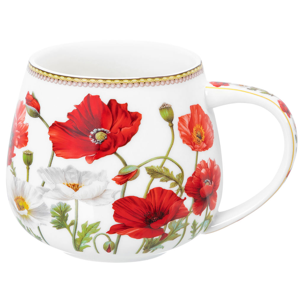 Кружка 400 мл 13*10*8,5 см "Маки" бочонок, NEW BONE CHINA