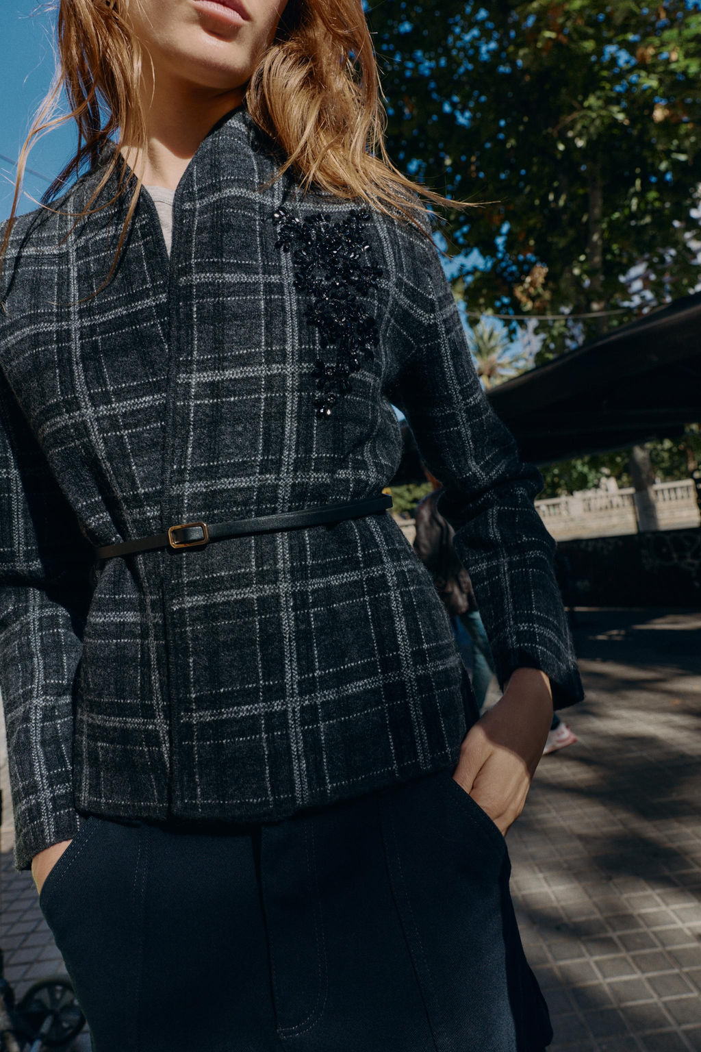 CHECK KNIT CARDIGAN WITH BELT - Zara фото 8