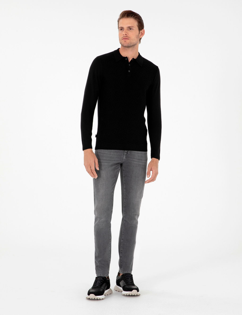 Siyah Slim Fit D__meli Polo Yaka Triko Kazak - Pierre cardin фото 4