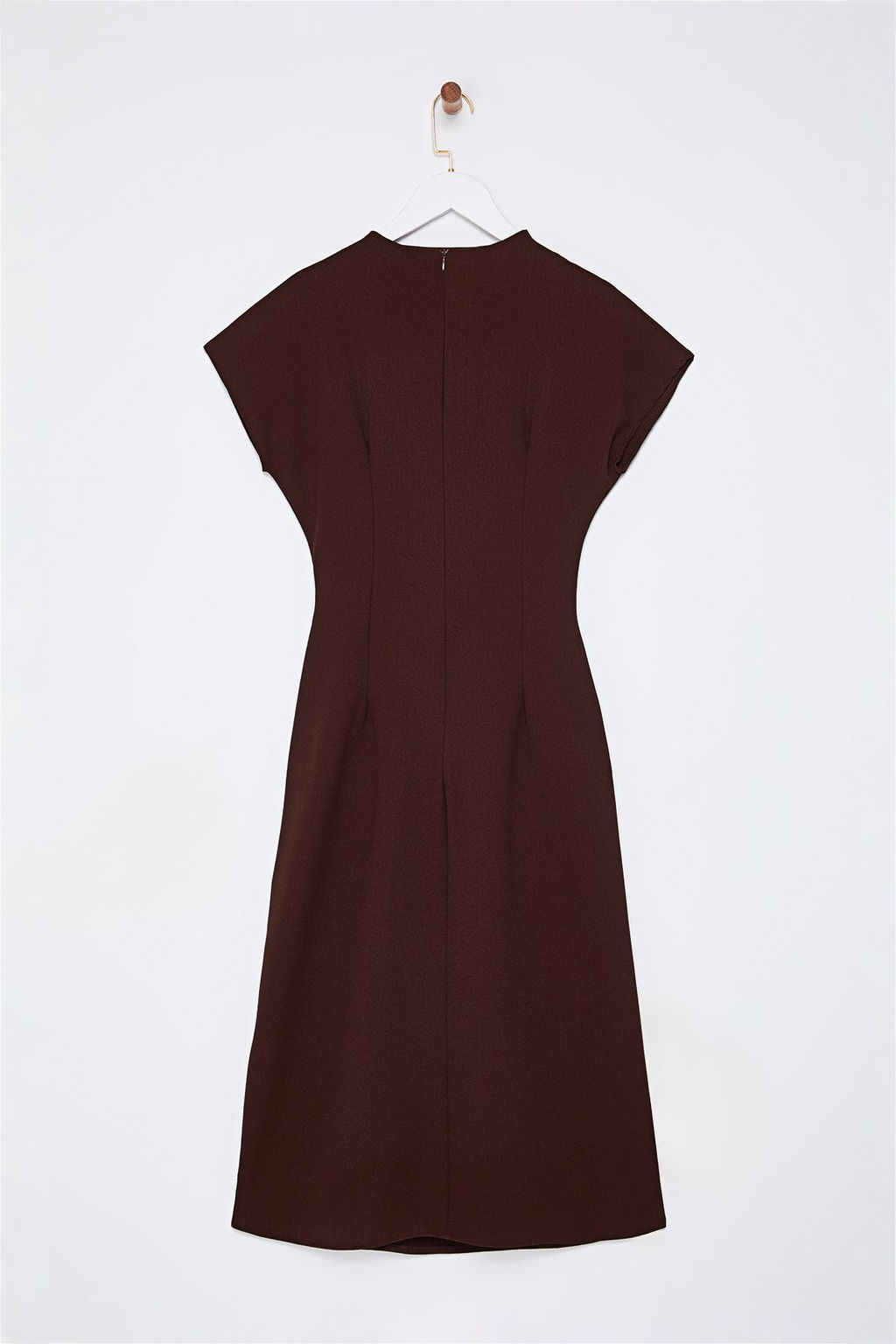 TRENDYOLMILLA Kahverengi A Kesim Degaje Yaka Midi Krep Dokuma Elbise TWOAW25EL00393  фото 11