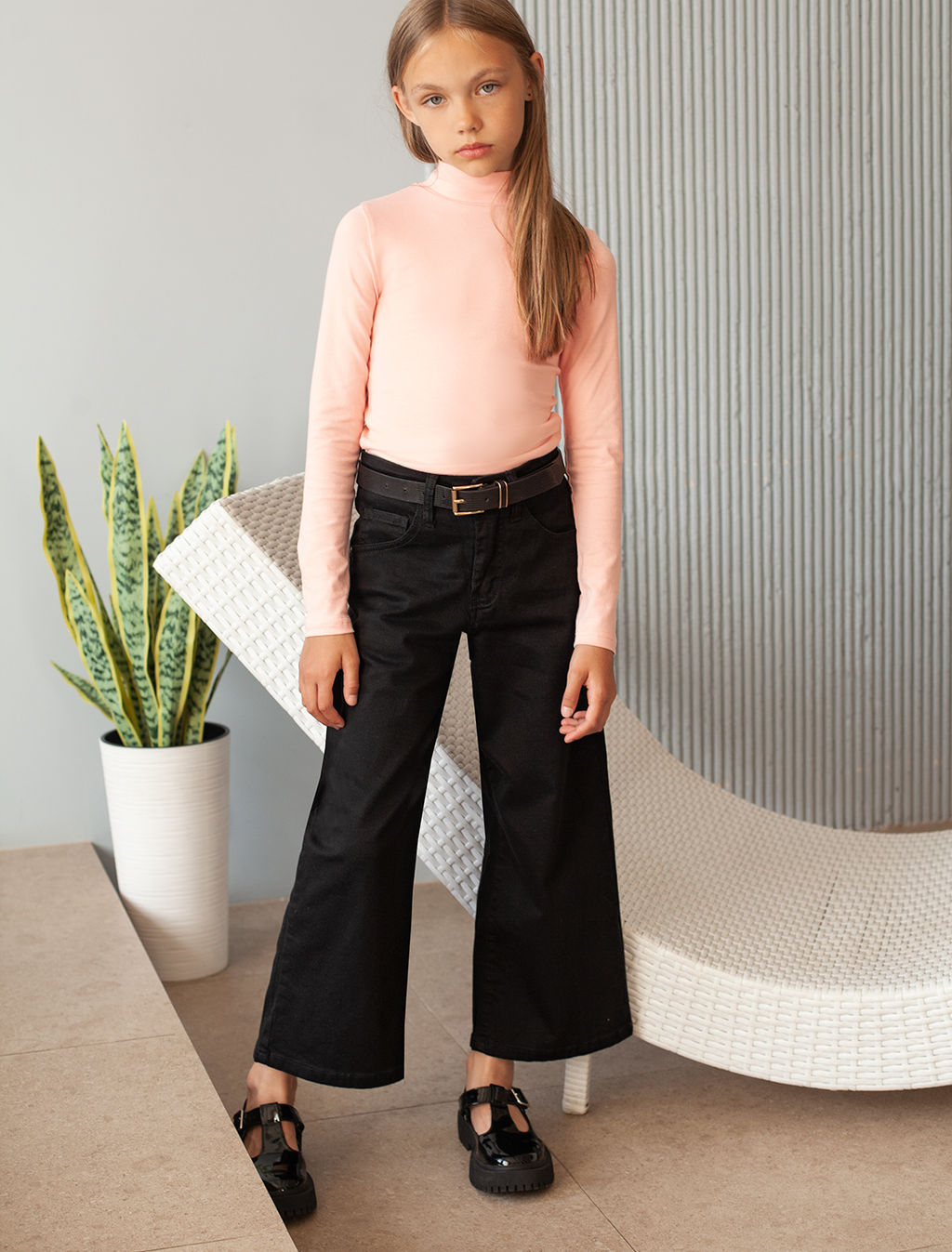 Брюки-кюлоты Vilatte из хлопкового твила для девочки черные  фото 6