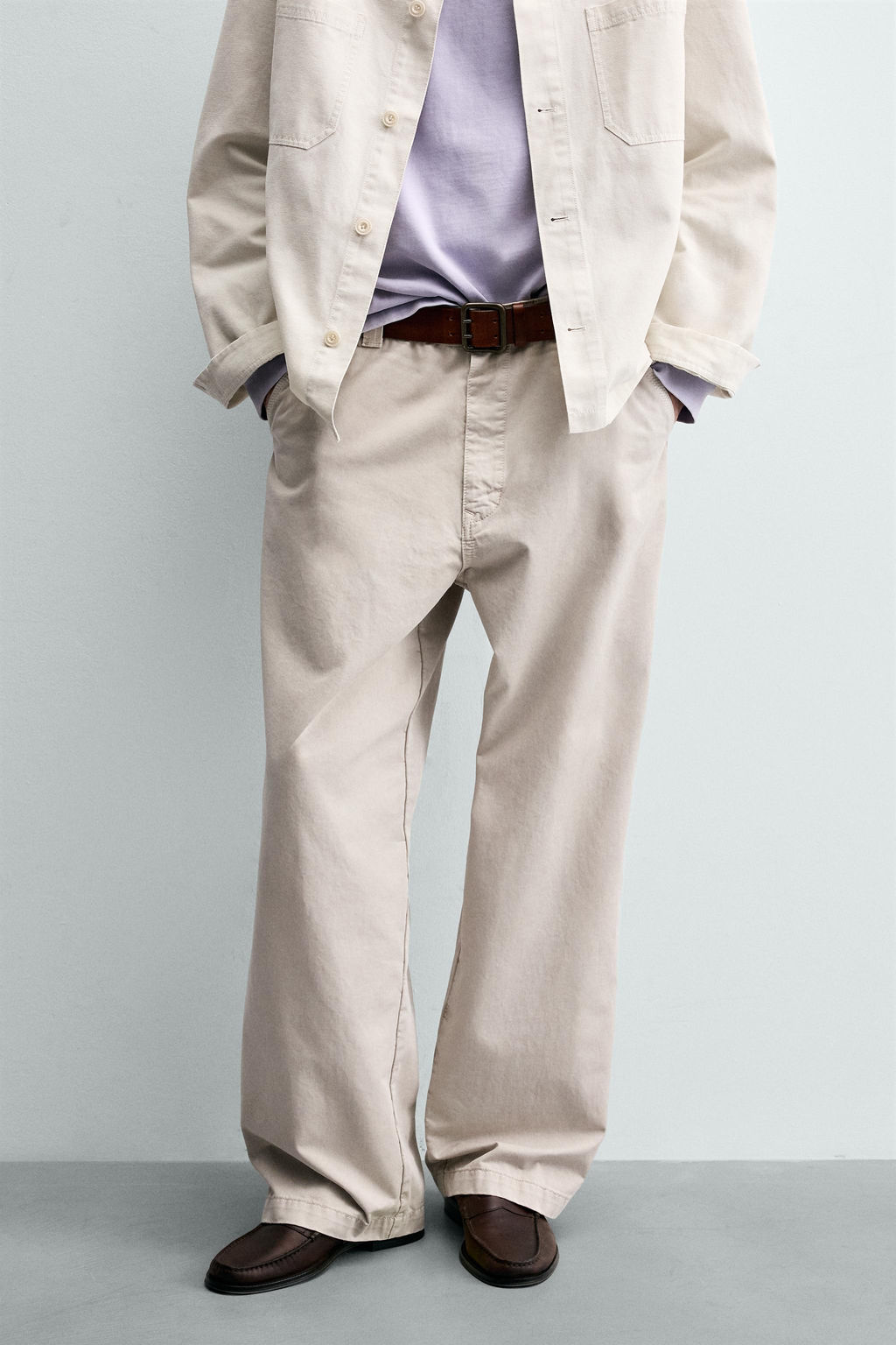 PANTAL?N CHINO STRAIGHT FIT LAVADO EFECTO VINTAGE / Beige claro