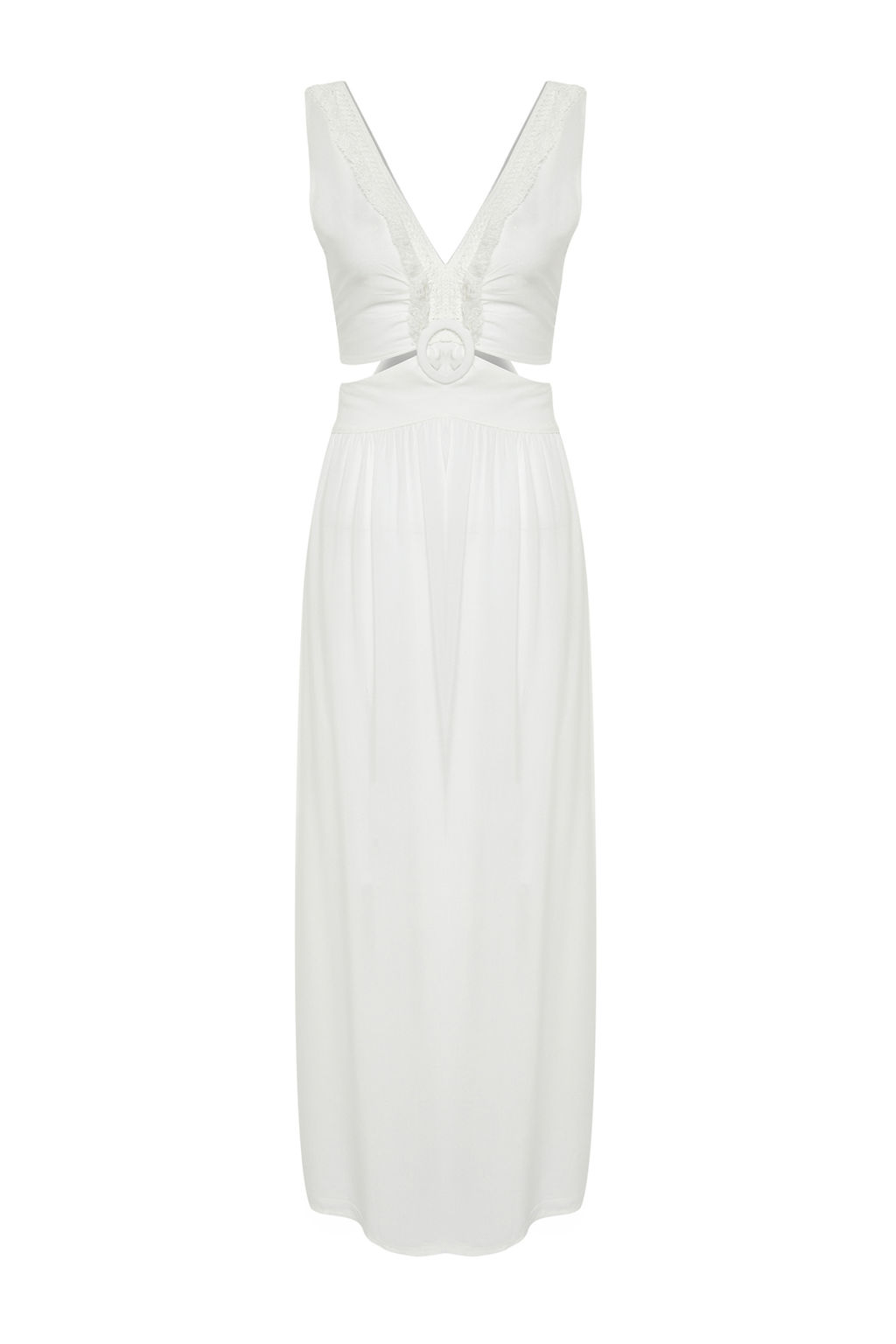 TRENDYOLMILLA Siyah Dokuma Puskullu Cut Out/Pencere Maxi Plaj Elbisesi TBESS21EL3624 фото 11