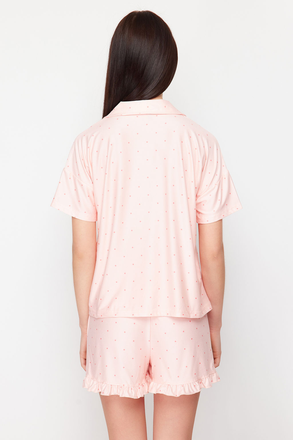 Trendyolmilla Somon Puantiyeli F?rf?r Detayl? Sortlu Orme Pijama Tak?m? THMSS24PT00284  фото 13