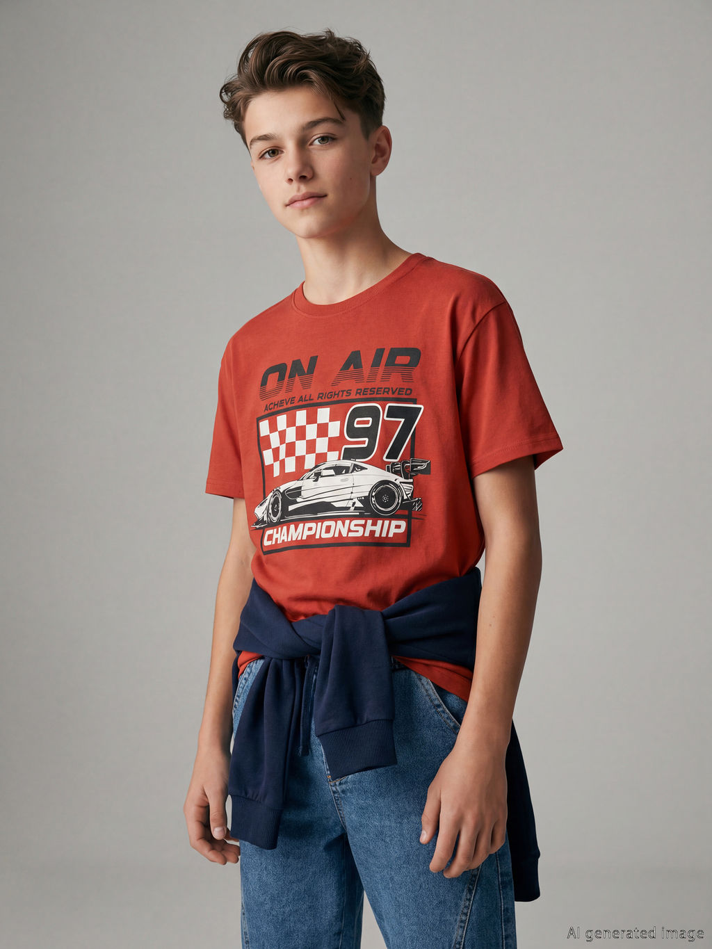 Bisiklet Yaka Bask?l? Erkek ?ocuk Ti??rt