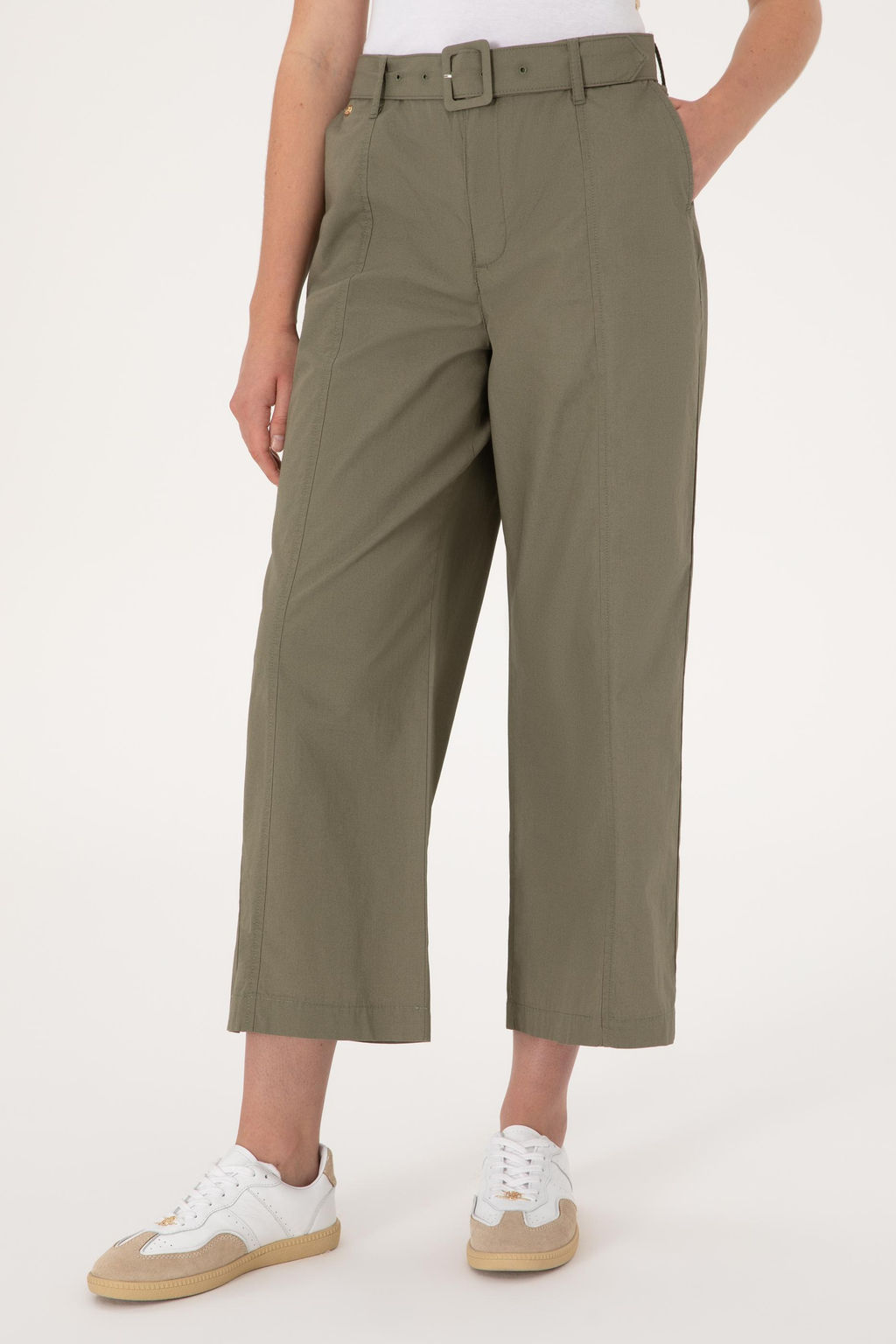 Kad_n Koyu Haki Flare Cropped Fit Kanvas Pantolon
