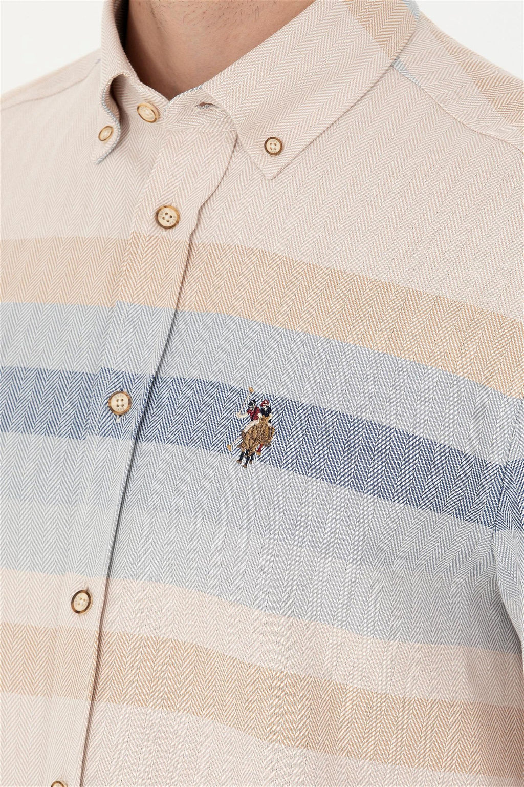 U. S. Polo Assn Мужская рубашка светло-коричневого цвета с длинным рукавом - U.s. polo assn фото 7