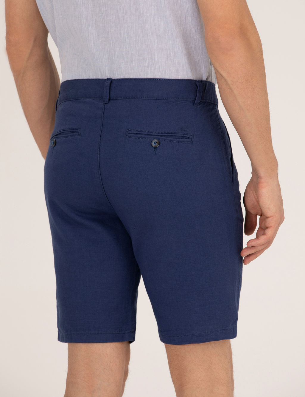 _ndigo Slim Fit Keten Kar___ml_ Beli Lastikli Bermuda _ort